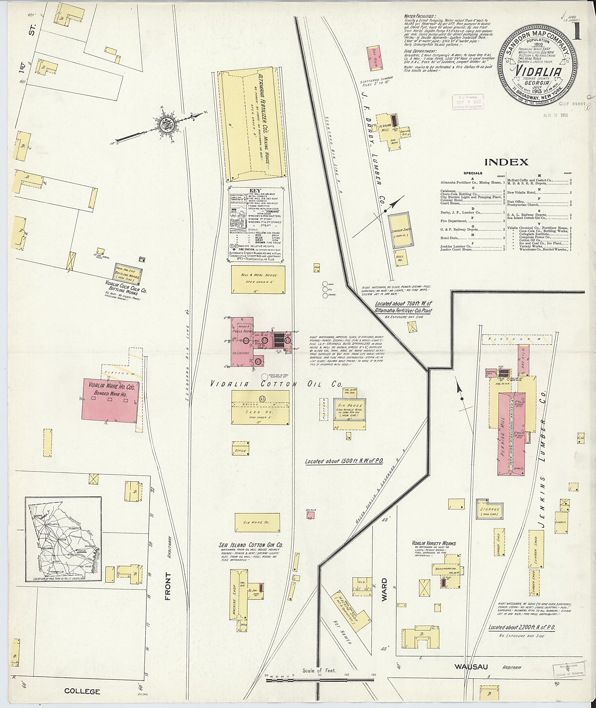 This old map of Vidalia, Toombs County, Georgia was created by Sanborn Map Company in 1913