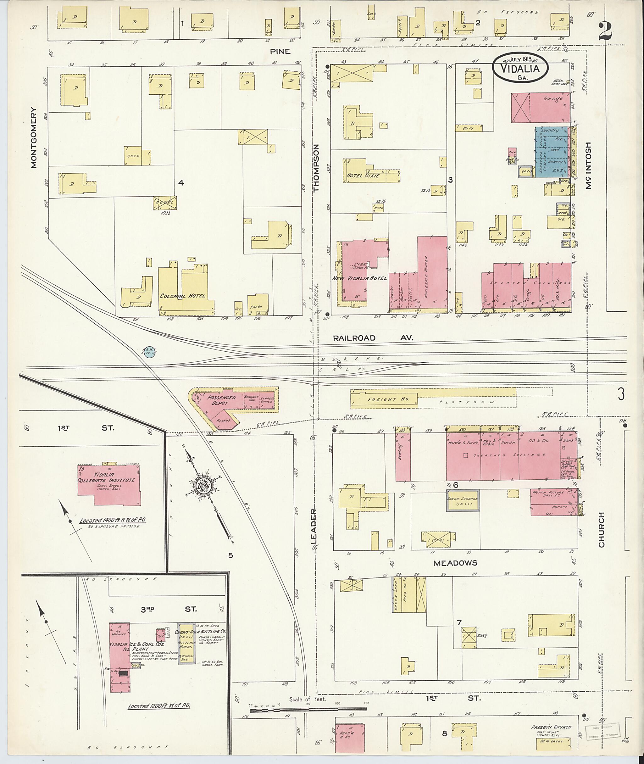 This old map of Vidalia, Toombs County, Georgia was created by Sanborn Map Company in 1913