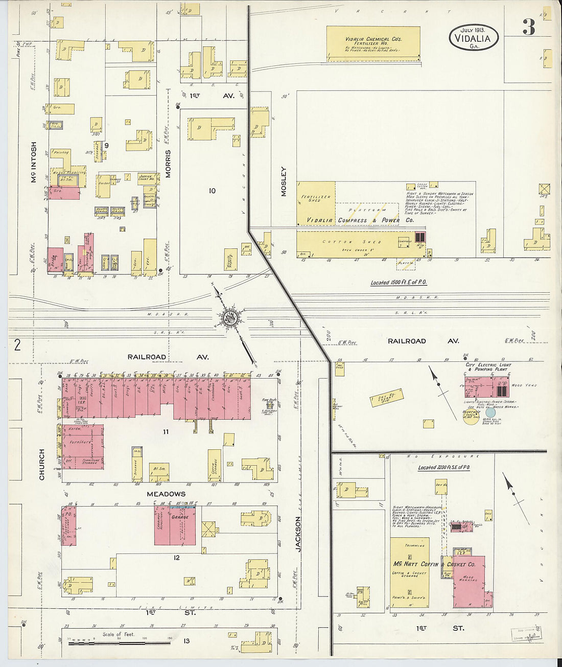 This old map of Vidalia, Toombs County, Georgia was created by Sanborn Map Company in 1913