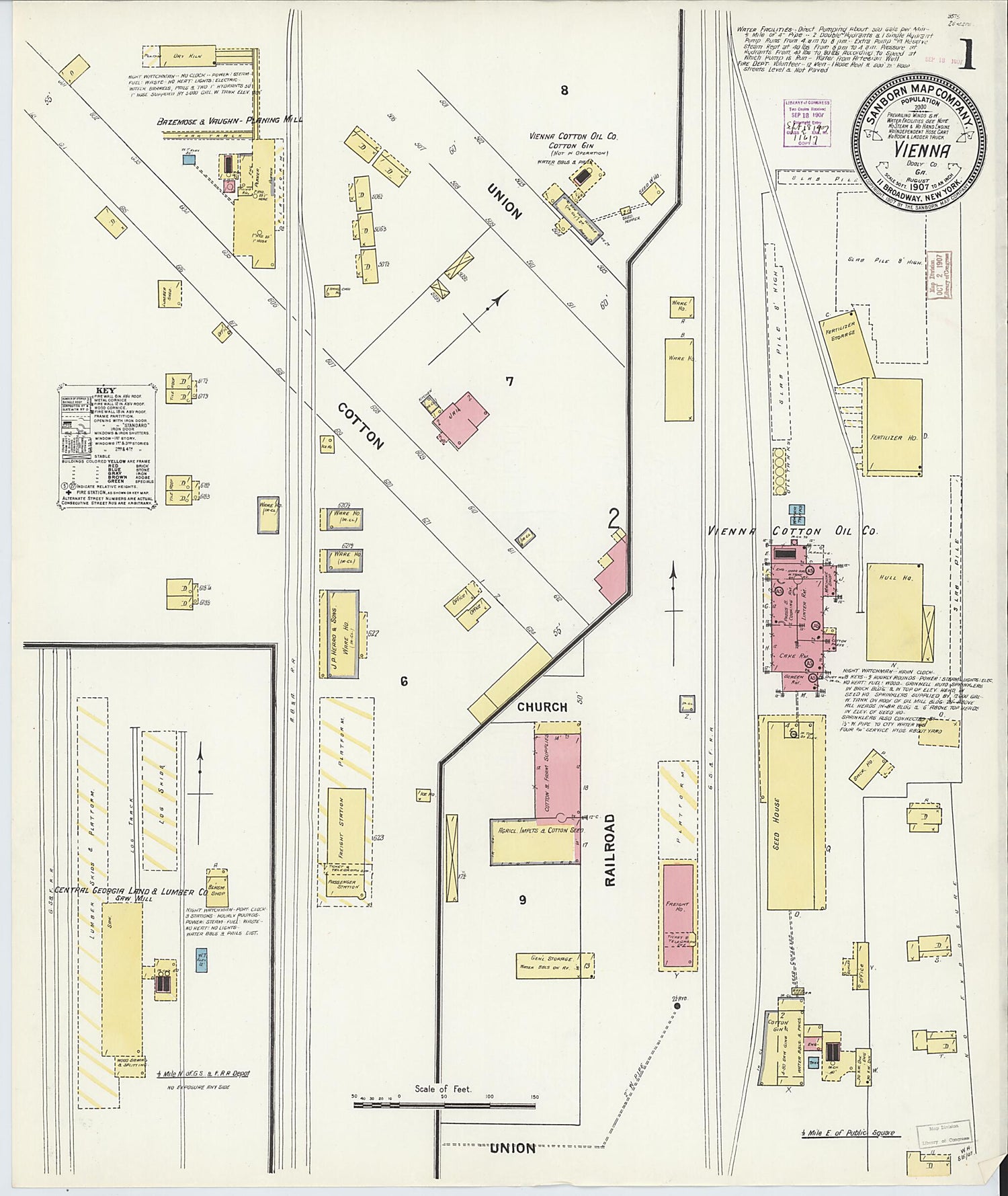 This old map of Vienna, Dooly County, Georgia was created by Sanborn Map Company in 1907