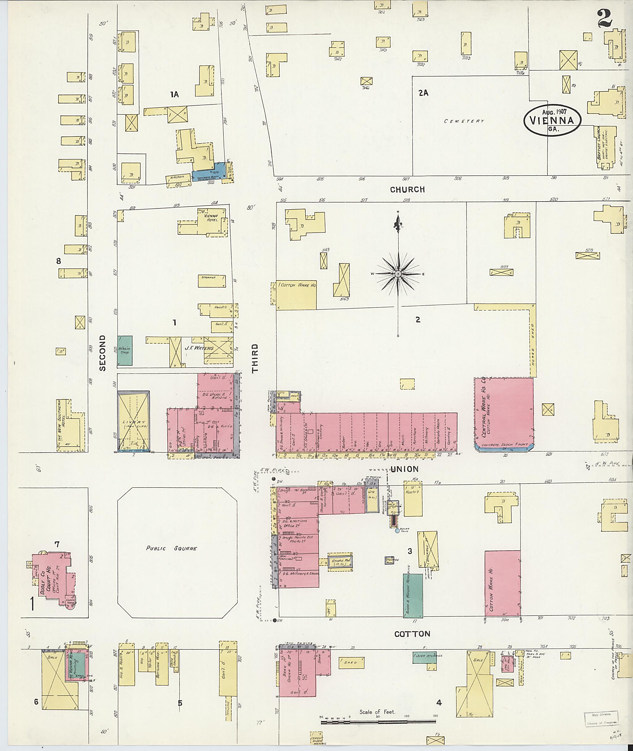 This old map of Vienna, Dooly County, Georgia was created by Sanborn Map Company in 1907