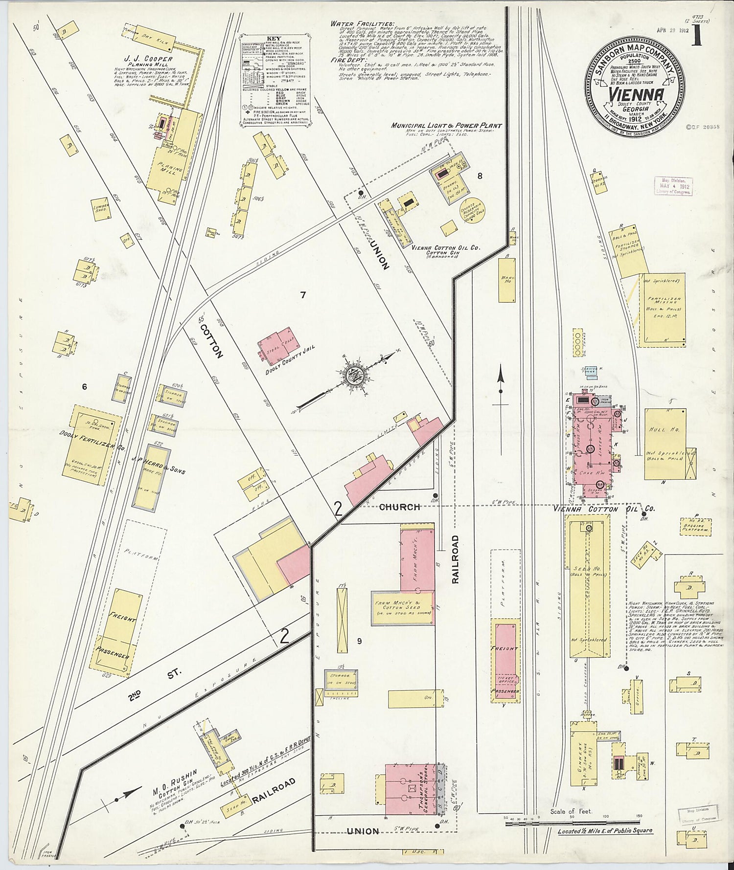 This old map of Vienna, Dooly County, Georgia was created by Sanborn Map Company in 1912