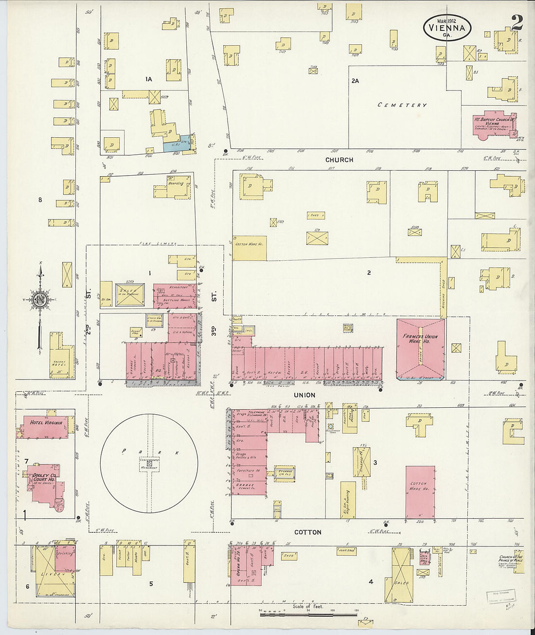 This old map of Vienna, Dooly County, Georgia was created by Sanborn Map Company in 1912