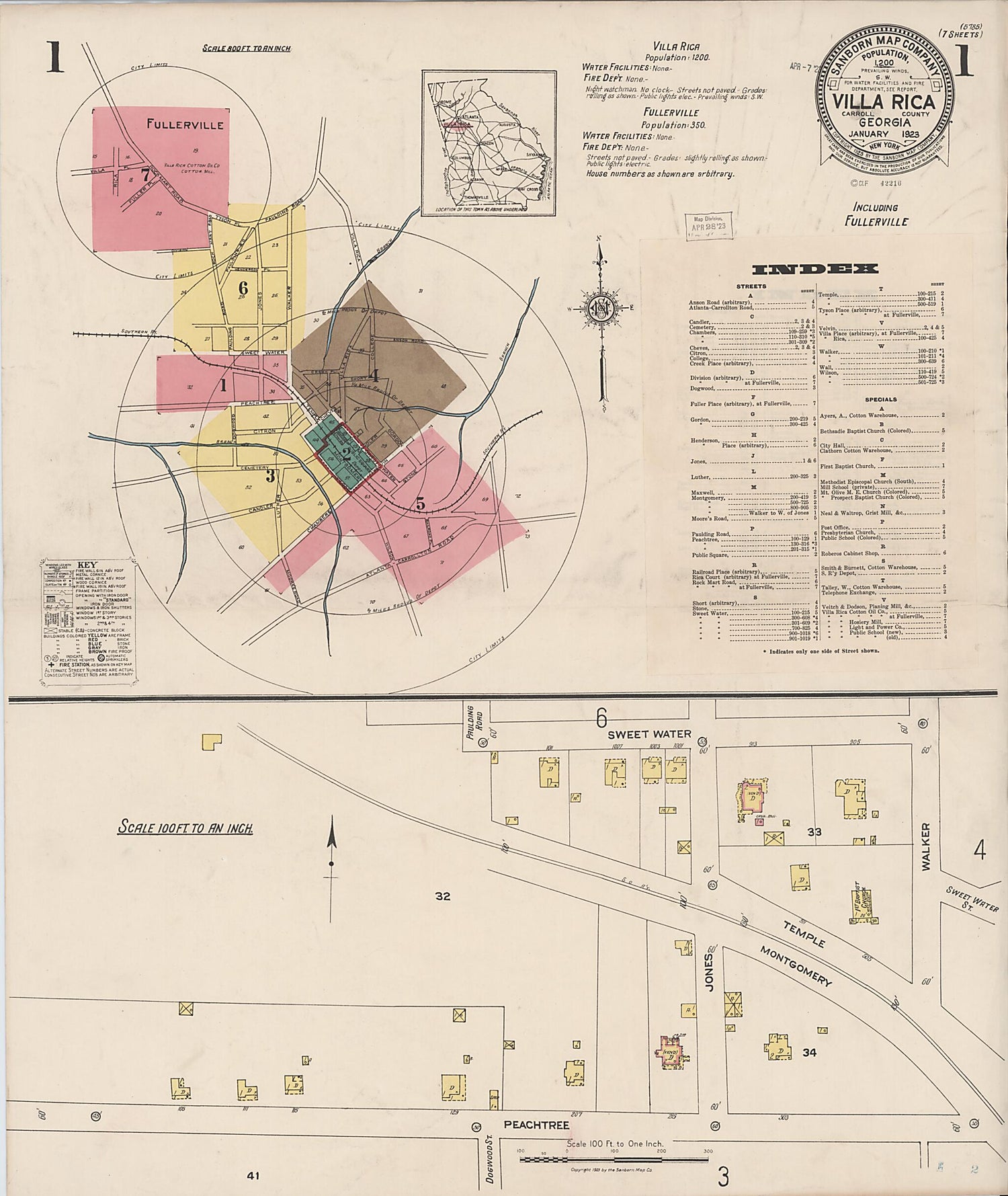 This old map of Villa Rica, Carroll County, Georgia was created by Sanborn Map Company in 1923