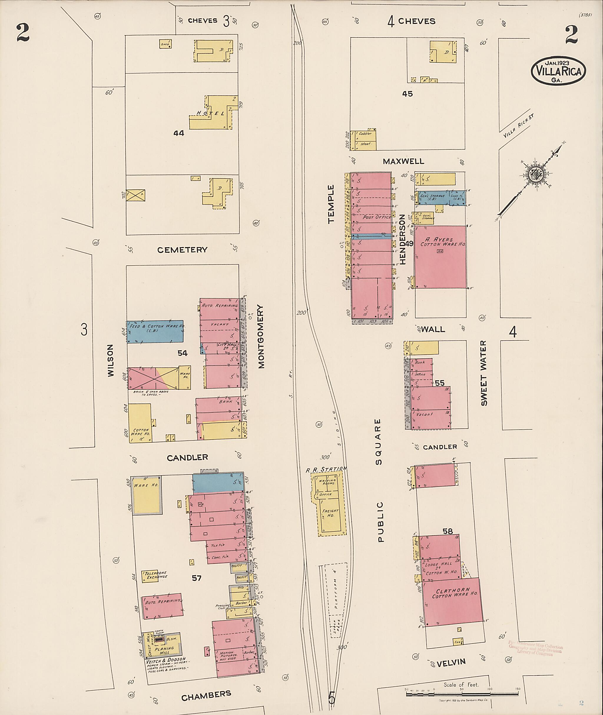 This old map of Villa Rica, Carroll County, Georgia was created by Sanborn Map Company in 1923