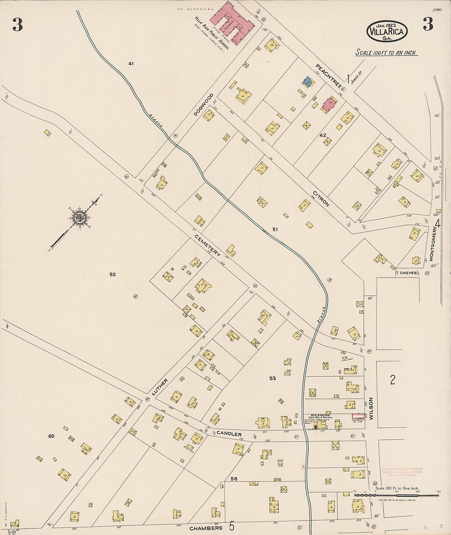 This old map of Villa Rica, Carroll County, Georgia was created by Sanborn Map Company in 1923