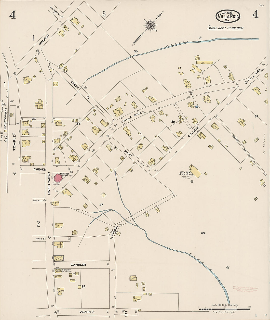 This old map of Villa Rica, Carroll County, Georgia was created by Sanborn Map Company in 1923