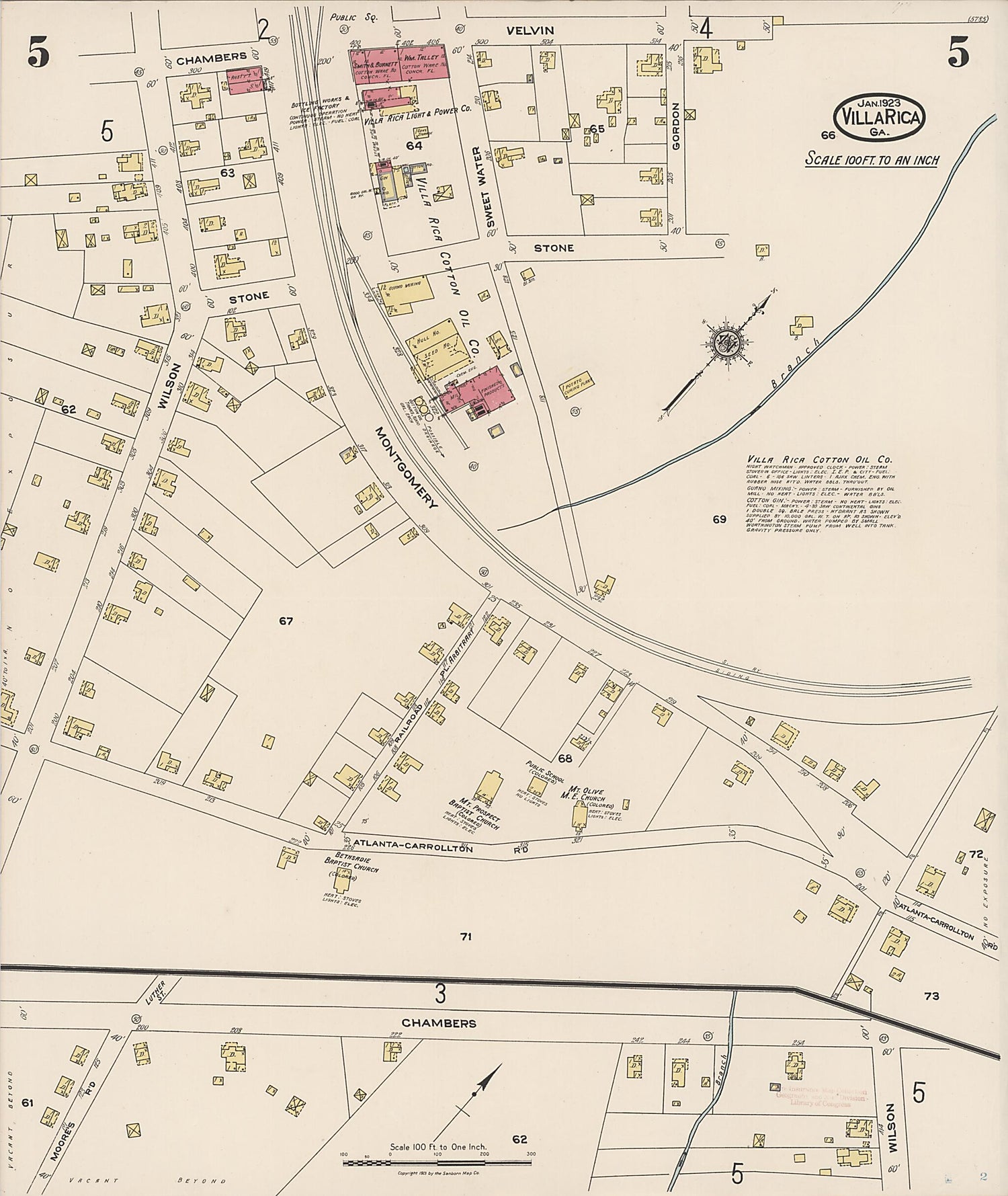 This old map of Villa Rica, Carroll County, Georgia was created by Sanborn Map Company in 1923