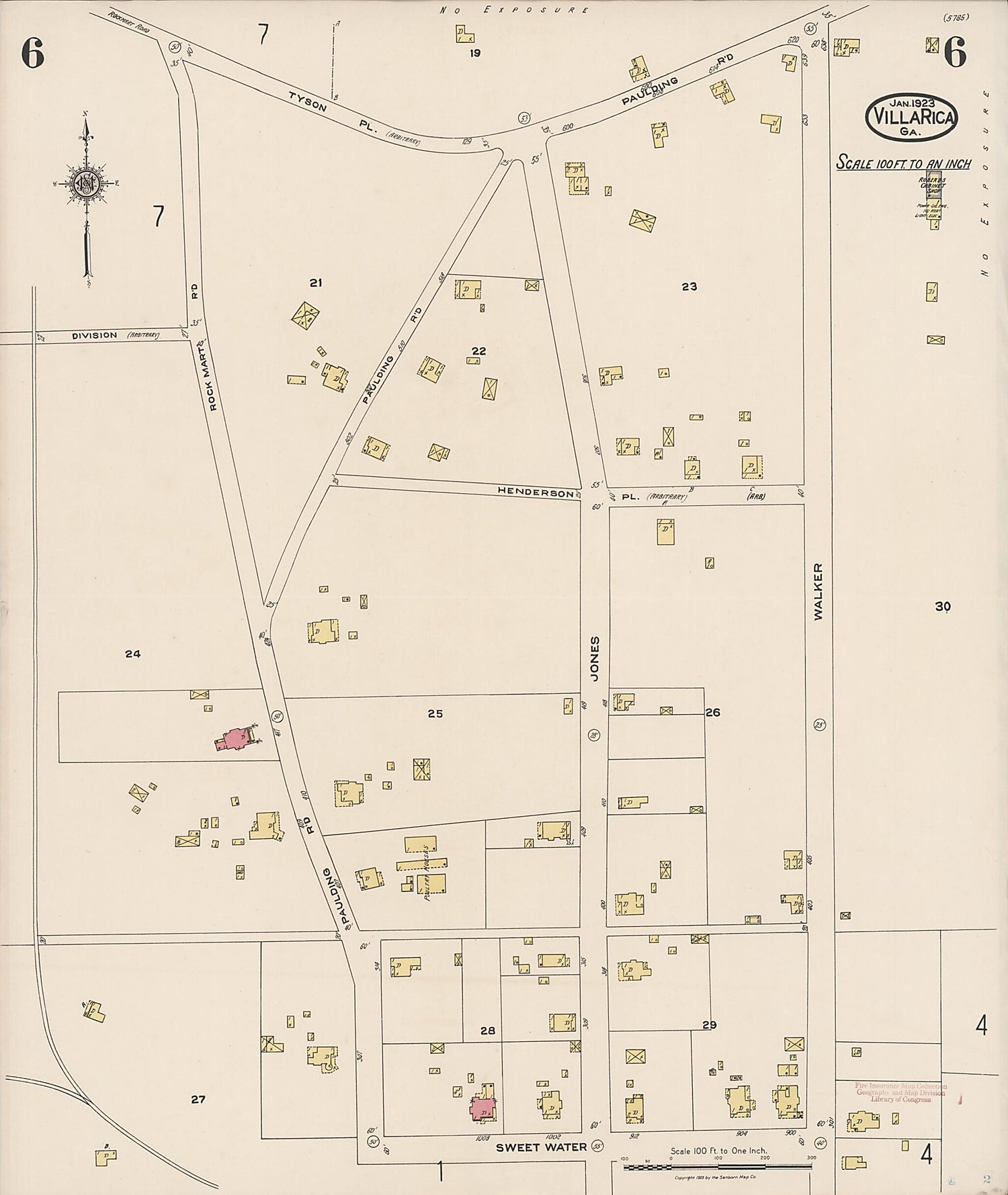 This old map of Villa Rica, Carroll County, Georgia was created by Sanborn Map Company in 1923