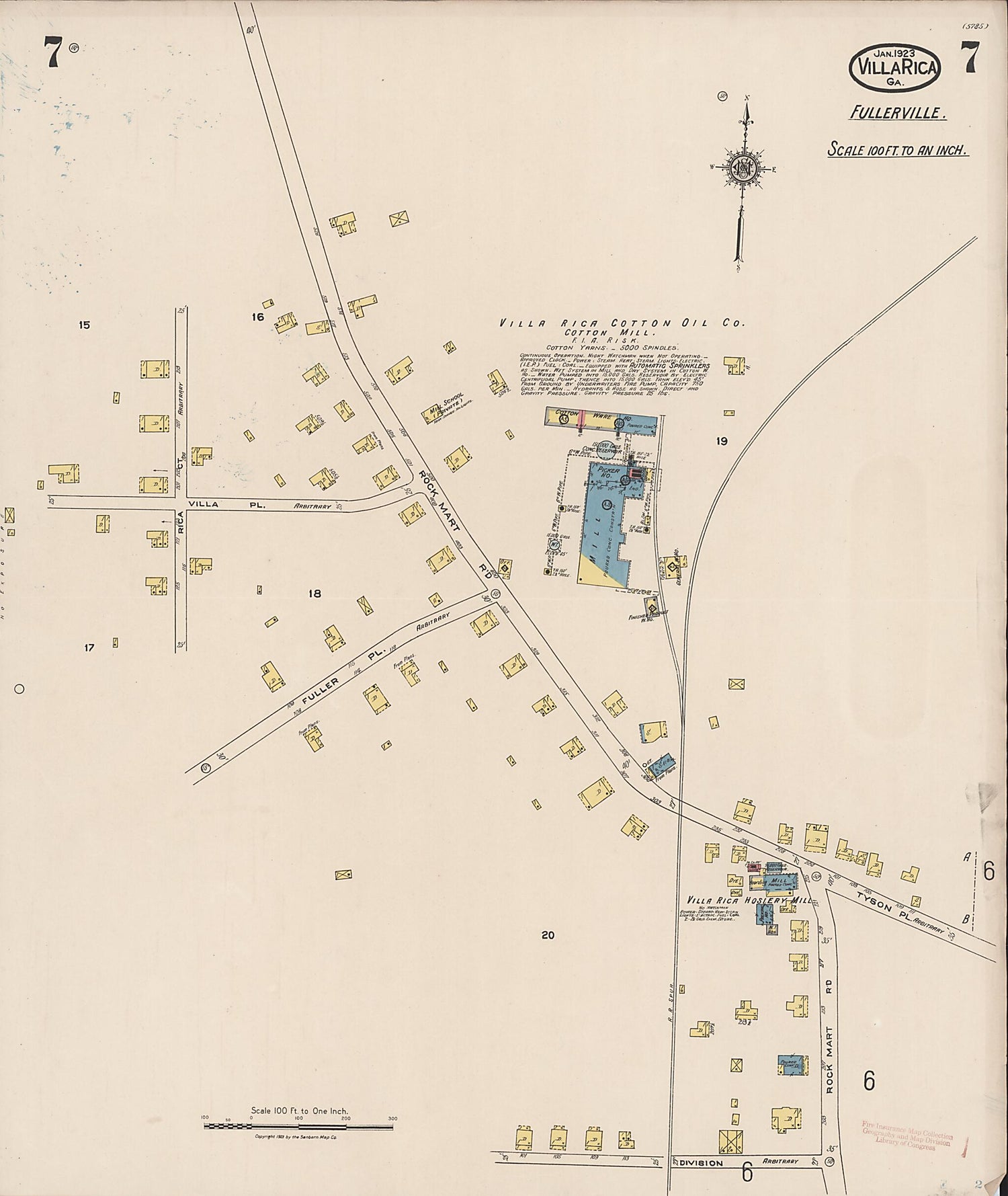 This old map of Villa Rica, Carroll County, Georgia was created by Sanborn Map Company in 1923