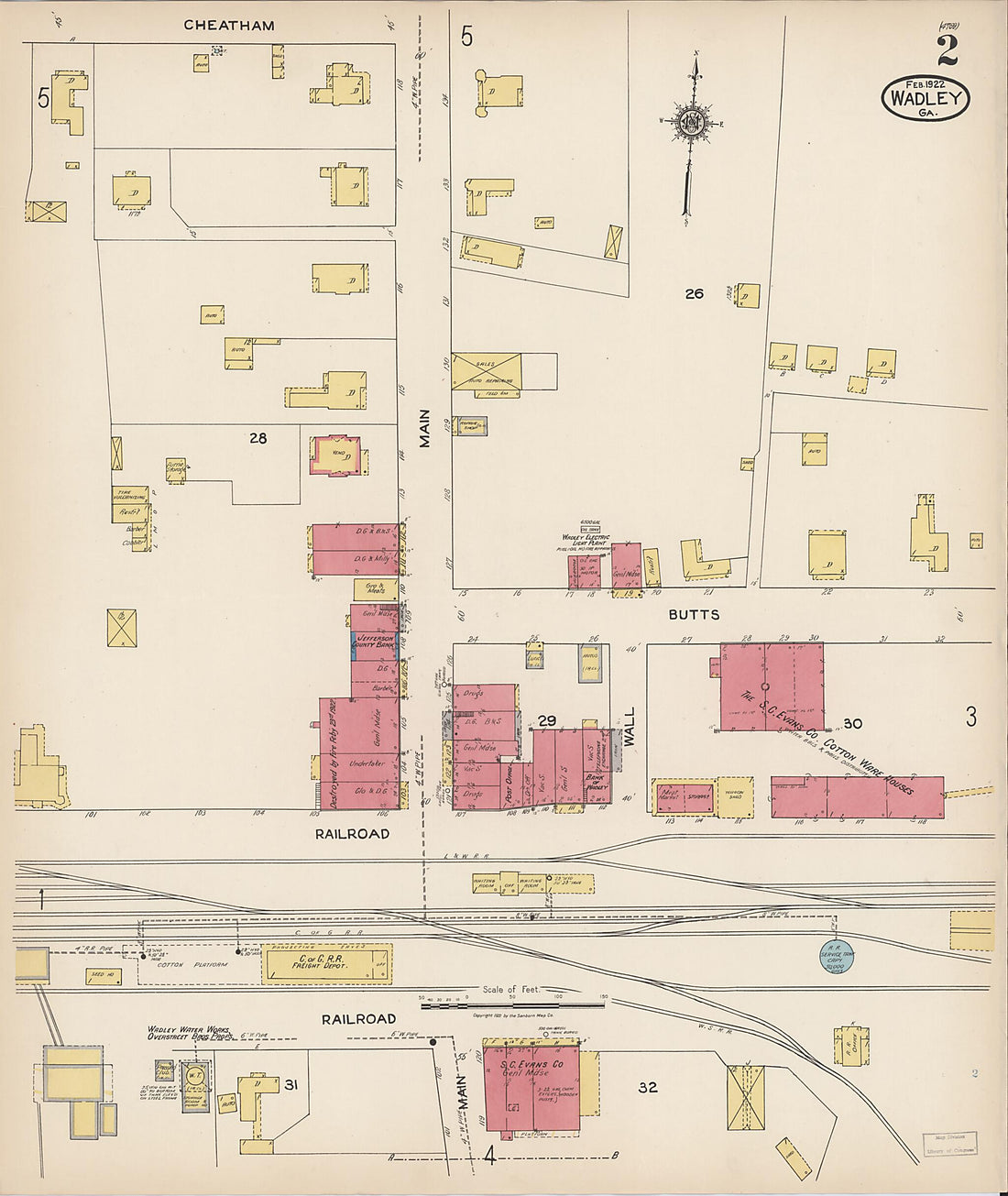 This old map of Wadley, Jefferson County, Georgia was created by Sanborn Map Company in 1922