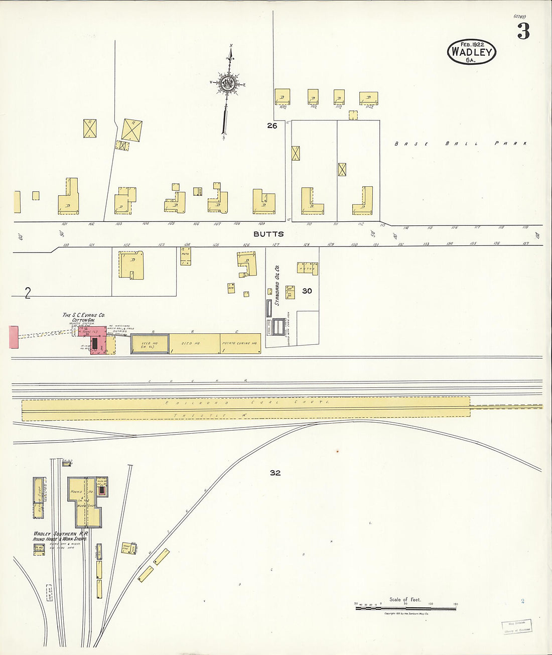 This old map of Wadley, Jefferson County, Georgia was created by Sanborn Map Company in 1922