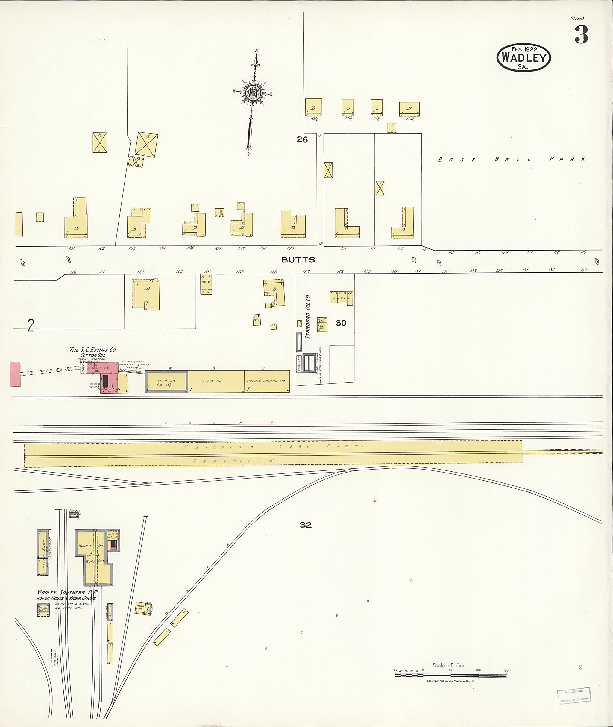 This old map of Wadley, Jefferson County, Georgia was created by Sanborn Map Company in 1922