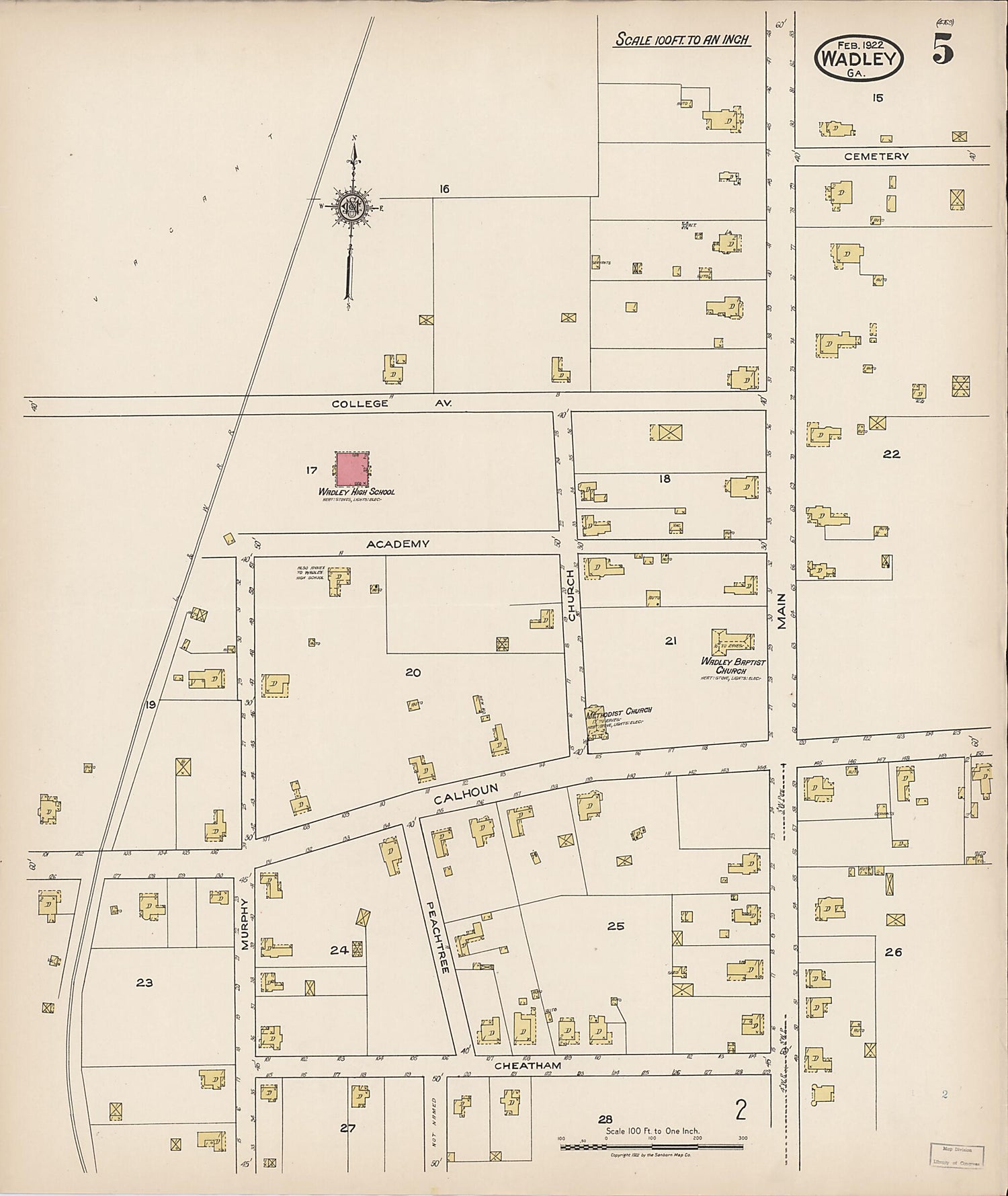 This old map of Wadley, Jefferson County, Georgia was created by Sanborn Map Company in 1922