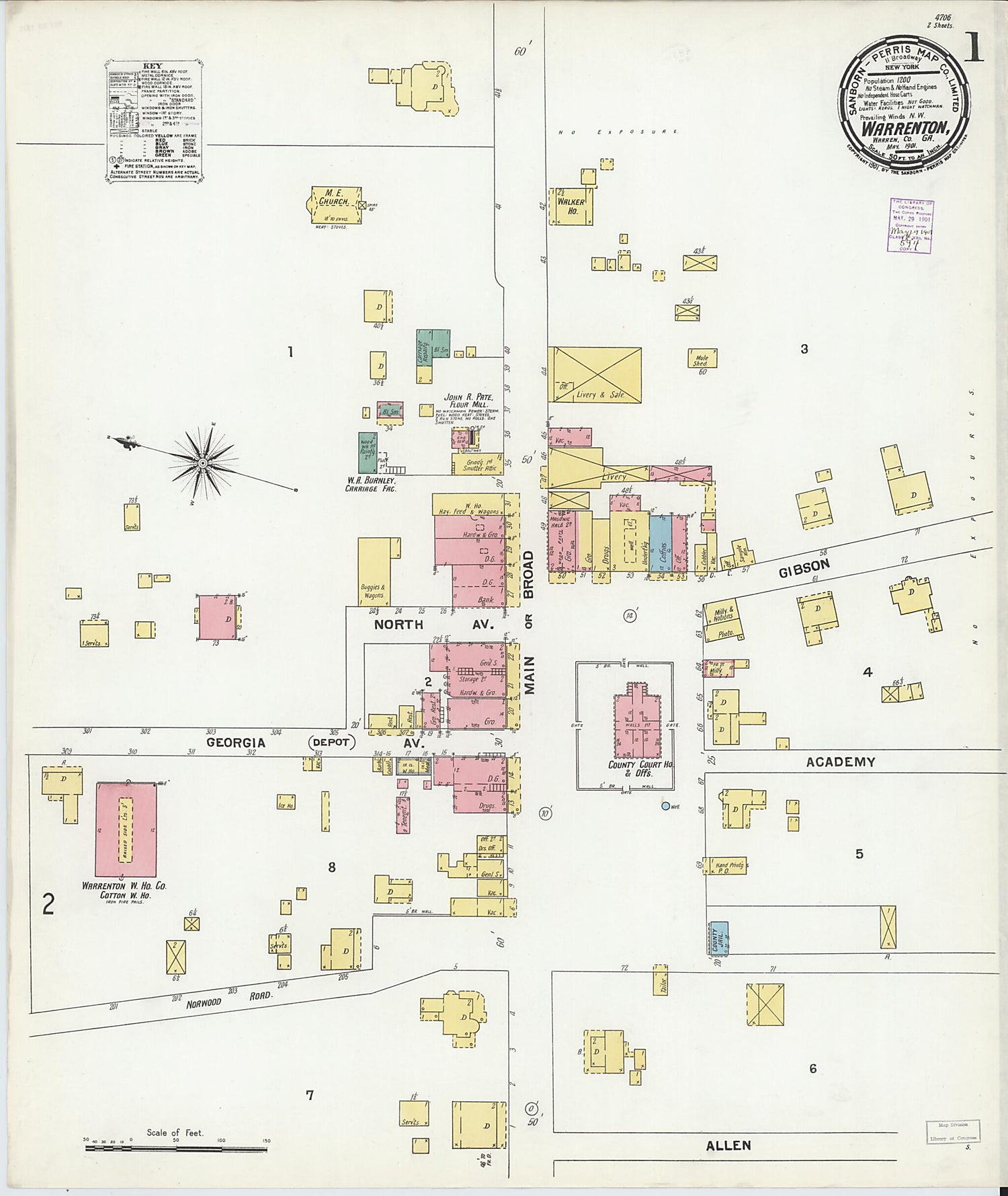 This old map of Warrenton, Warren County, Georgia was created by Sanborn Map Company in 1901