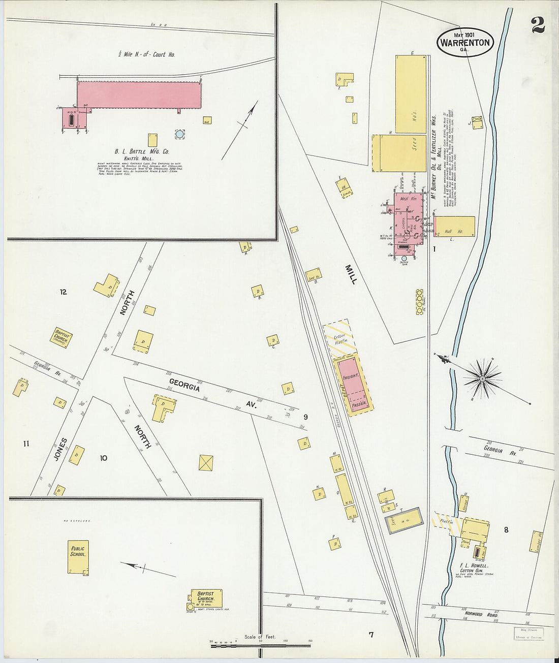 This old map of Warrenton, Warren County, Georgia was created by Sanborn Map Company in 1901