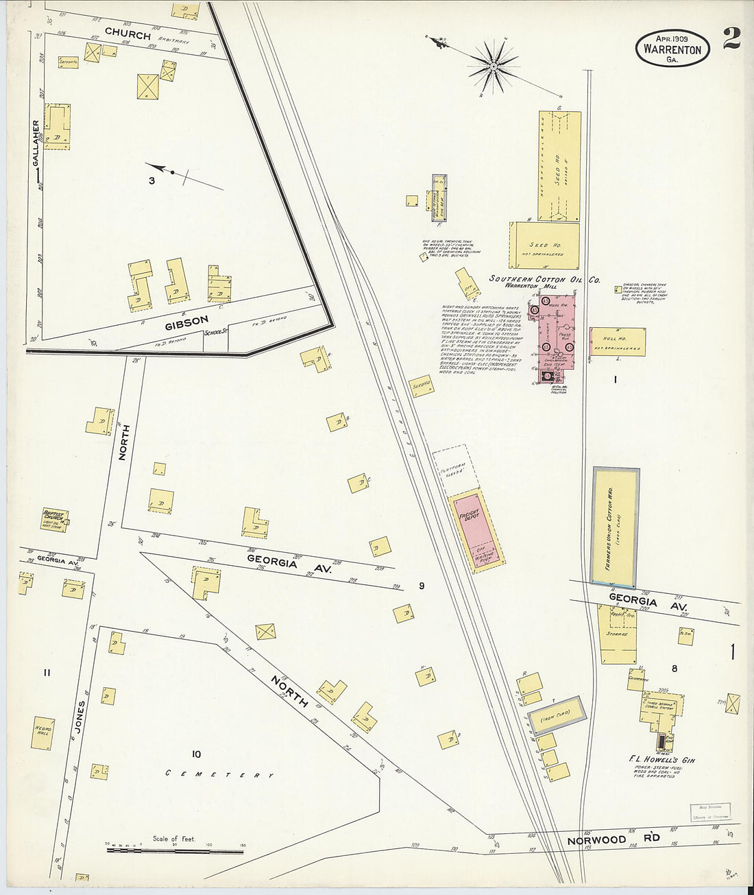 This old map of Warrenton, Warren County, Georgia was created by Sanborn Map Company in 1909