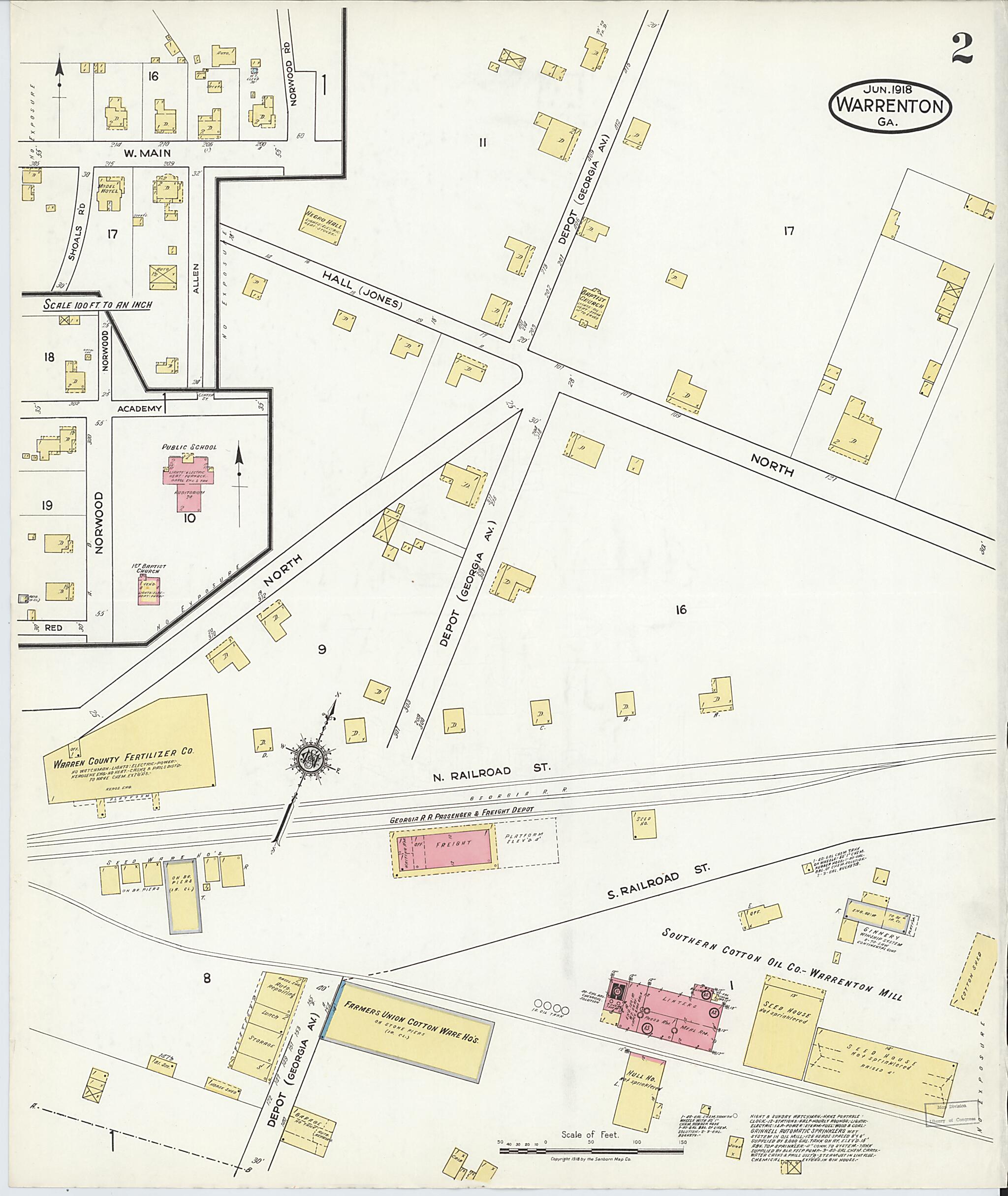 This old map of Warrenton, Warren County, Georgia was created by Sanborn Map Company in 1918