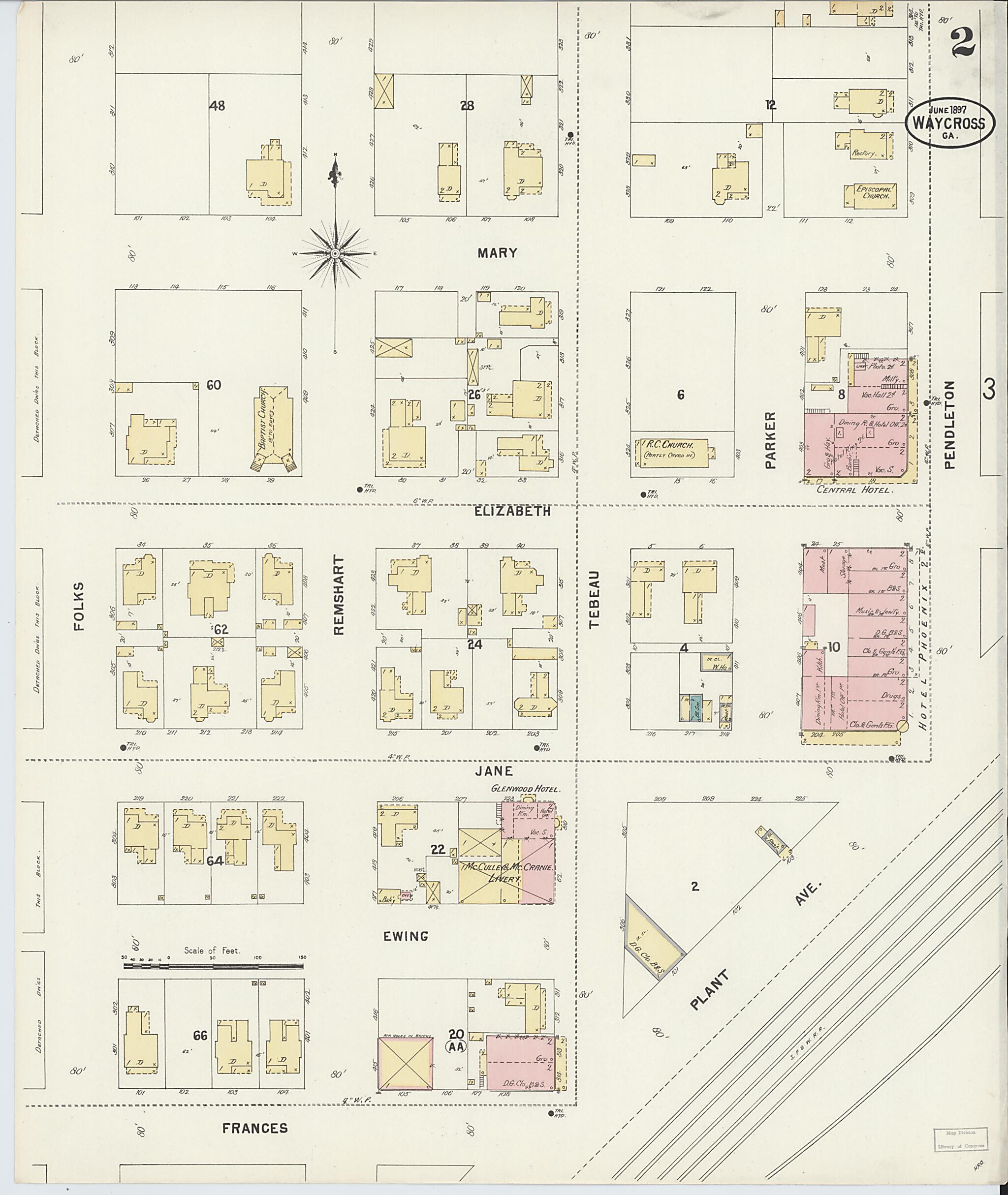 This old map of Waycross, Ware County, Georgia was created by Sanborn Map Company in 1897