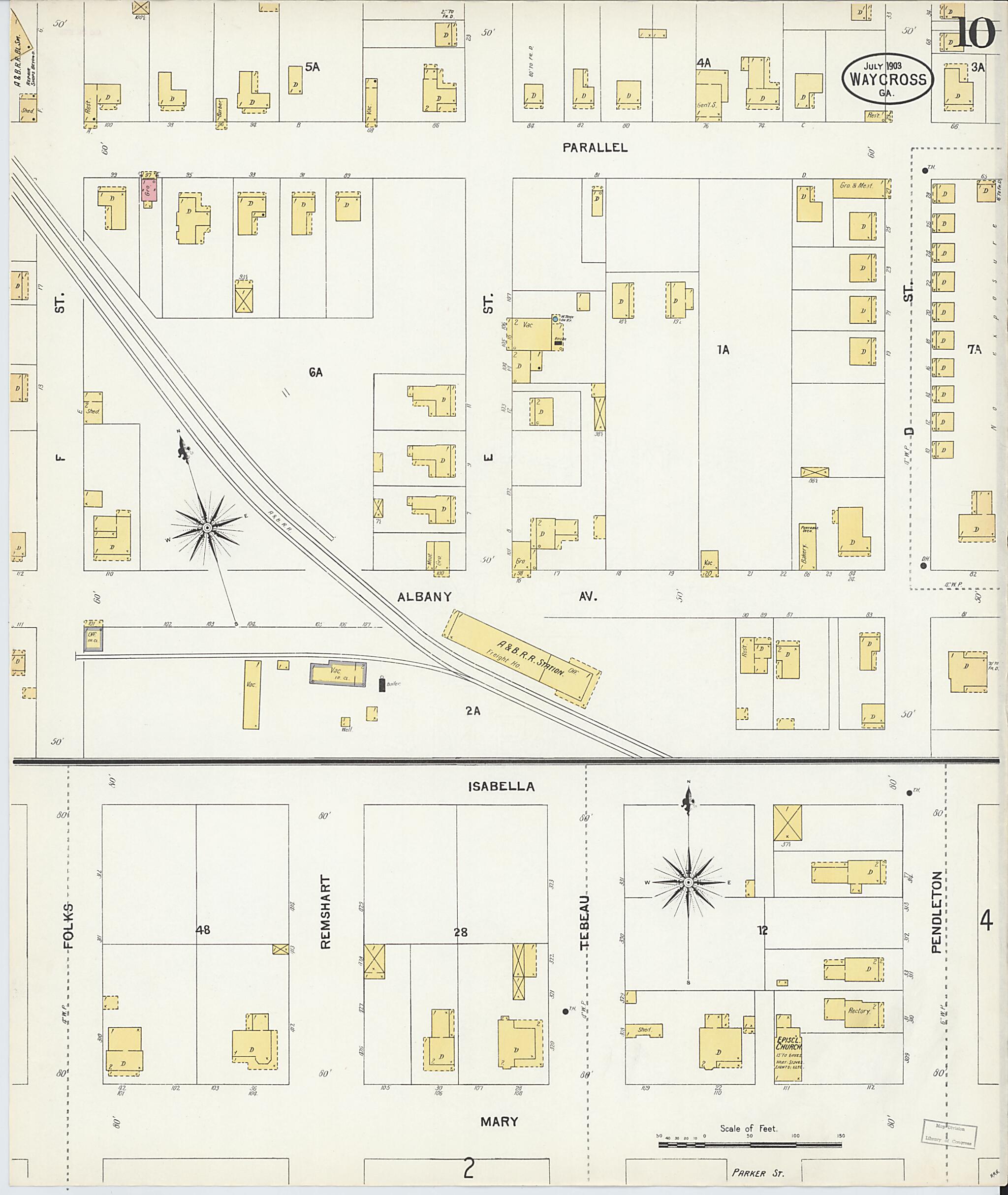 This old map of Waycross, Ware County, Georgia was created by Sanborn Map Company in 1903