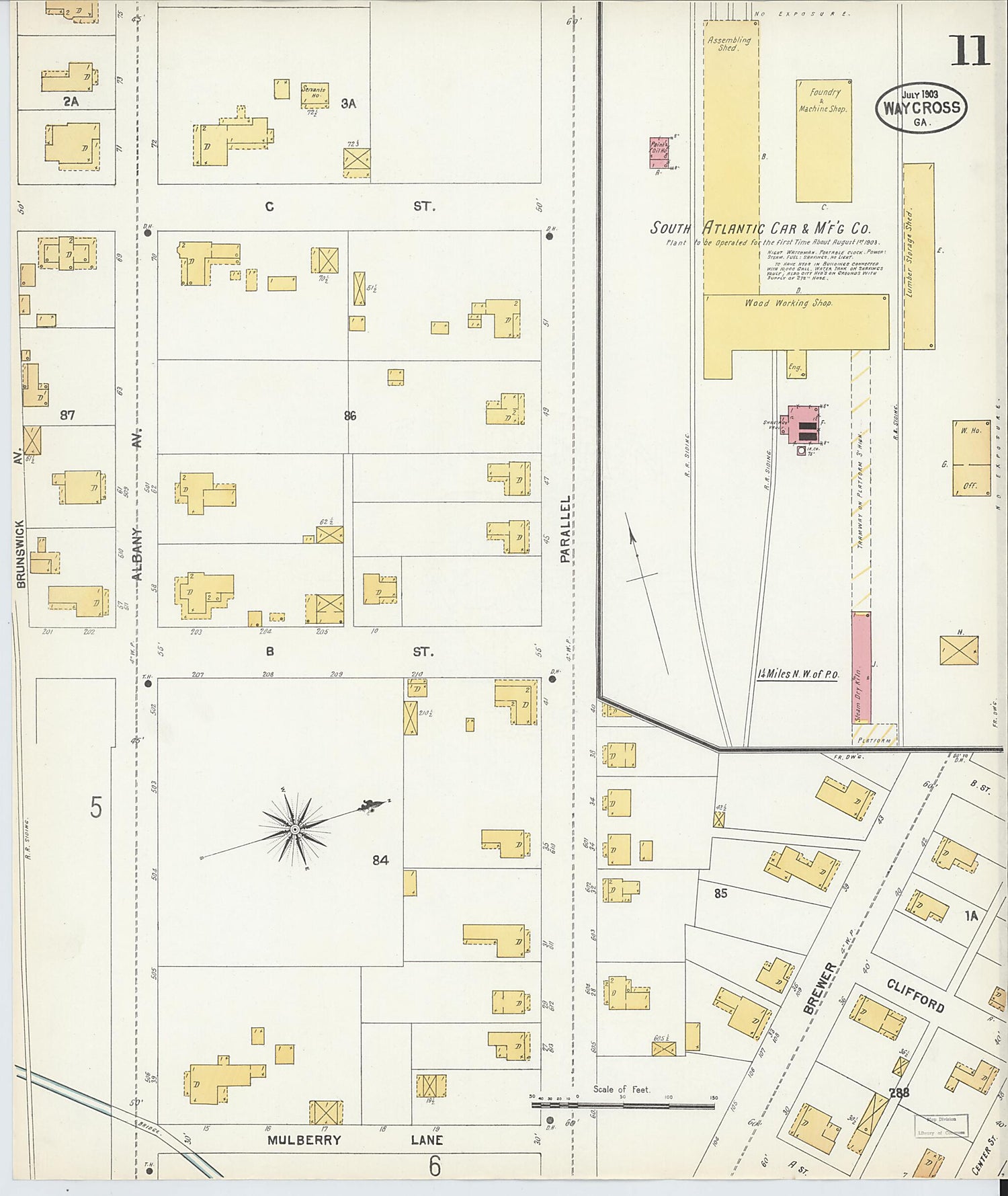 This old map of Waycross, Ware County, Georgia was created by Sanborn Map Company in 1903