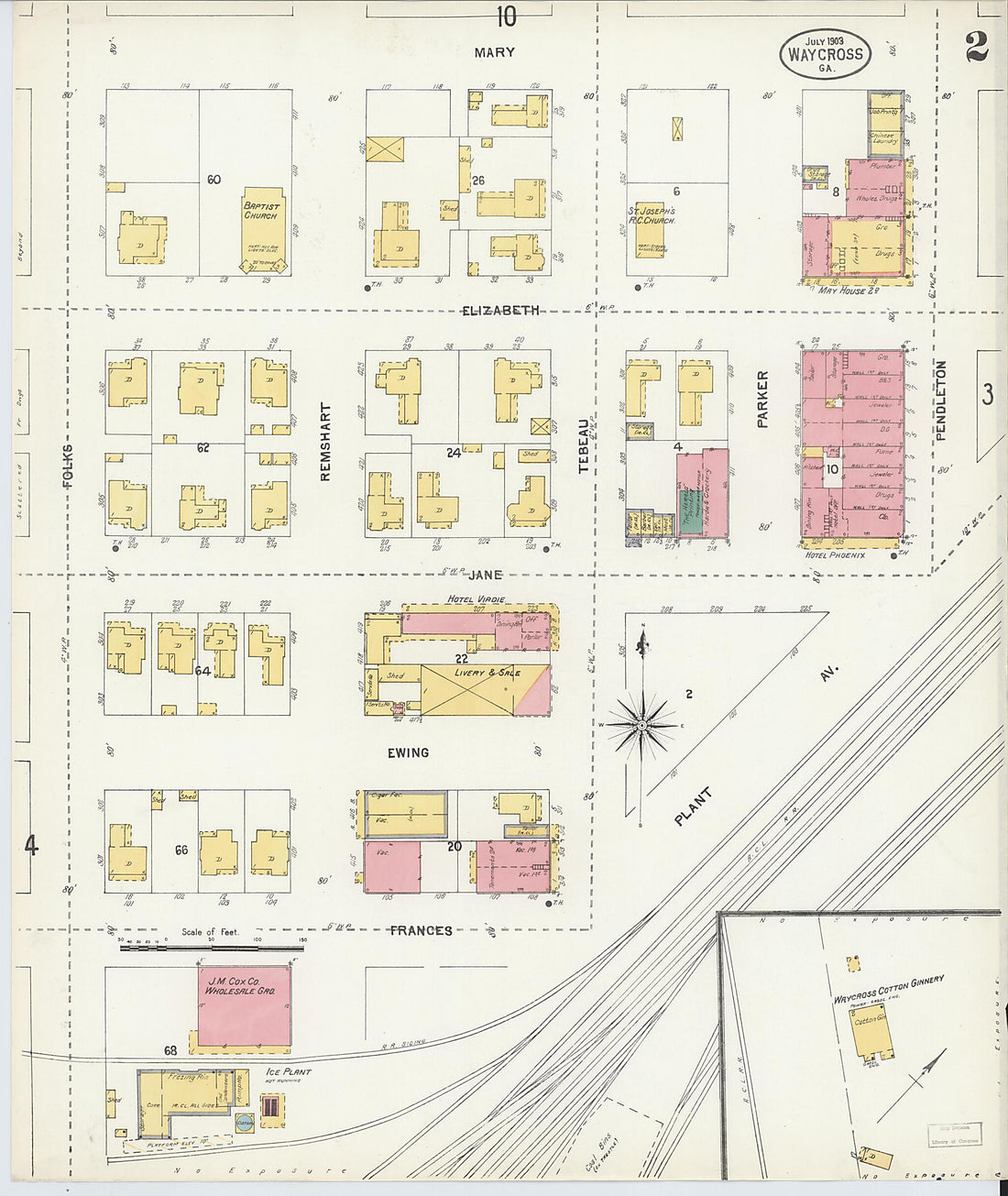 This old map of Waycross, Ware County, Georgia was created by Sanborn Map Company in 1903