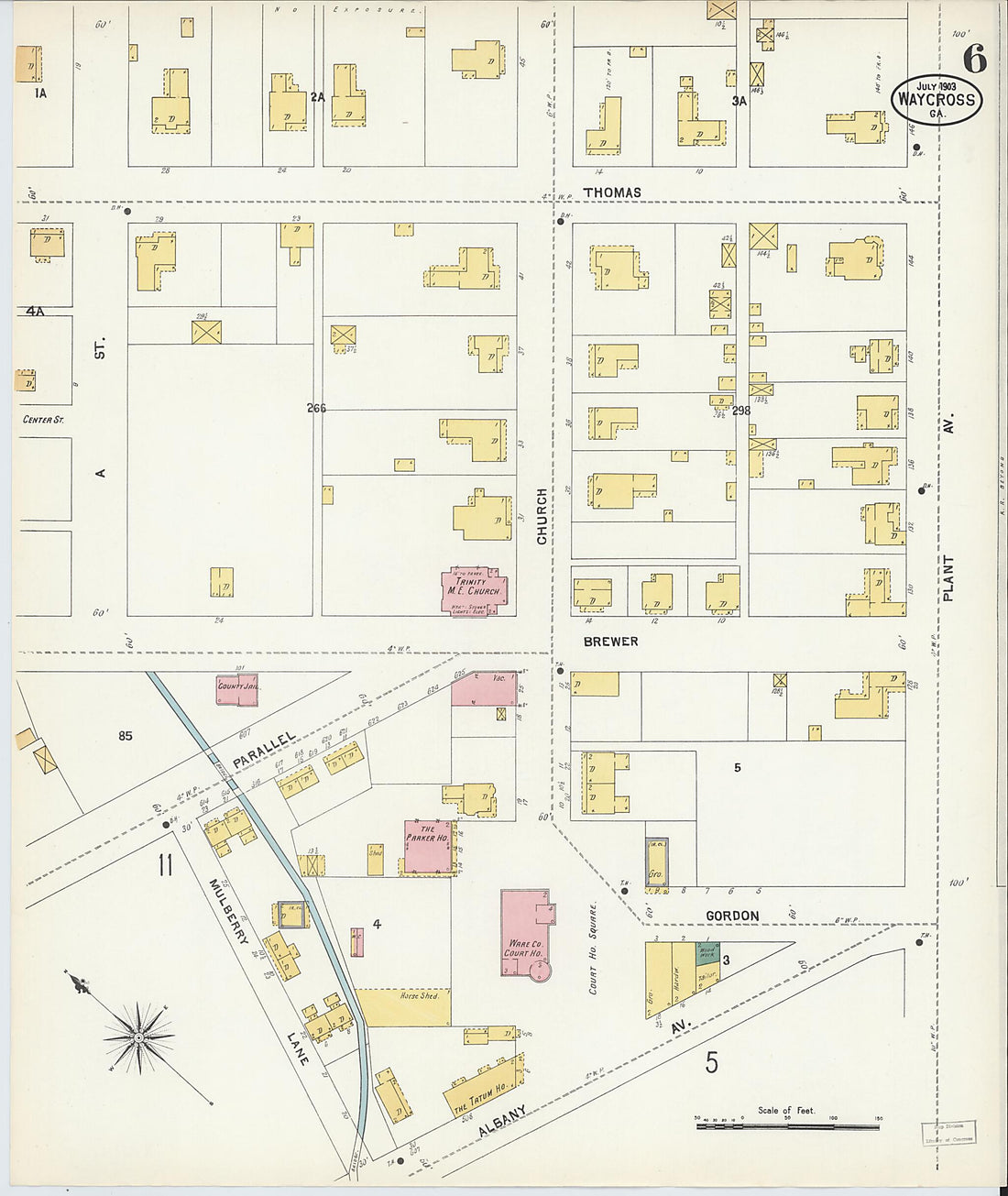 This old map of Waycross, Ware County, Georgia was created by Sanborn Map Company in 1903