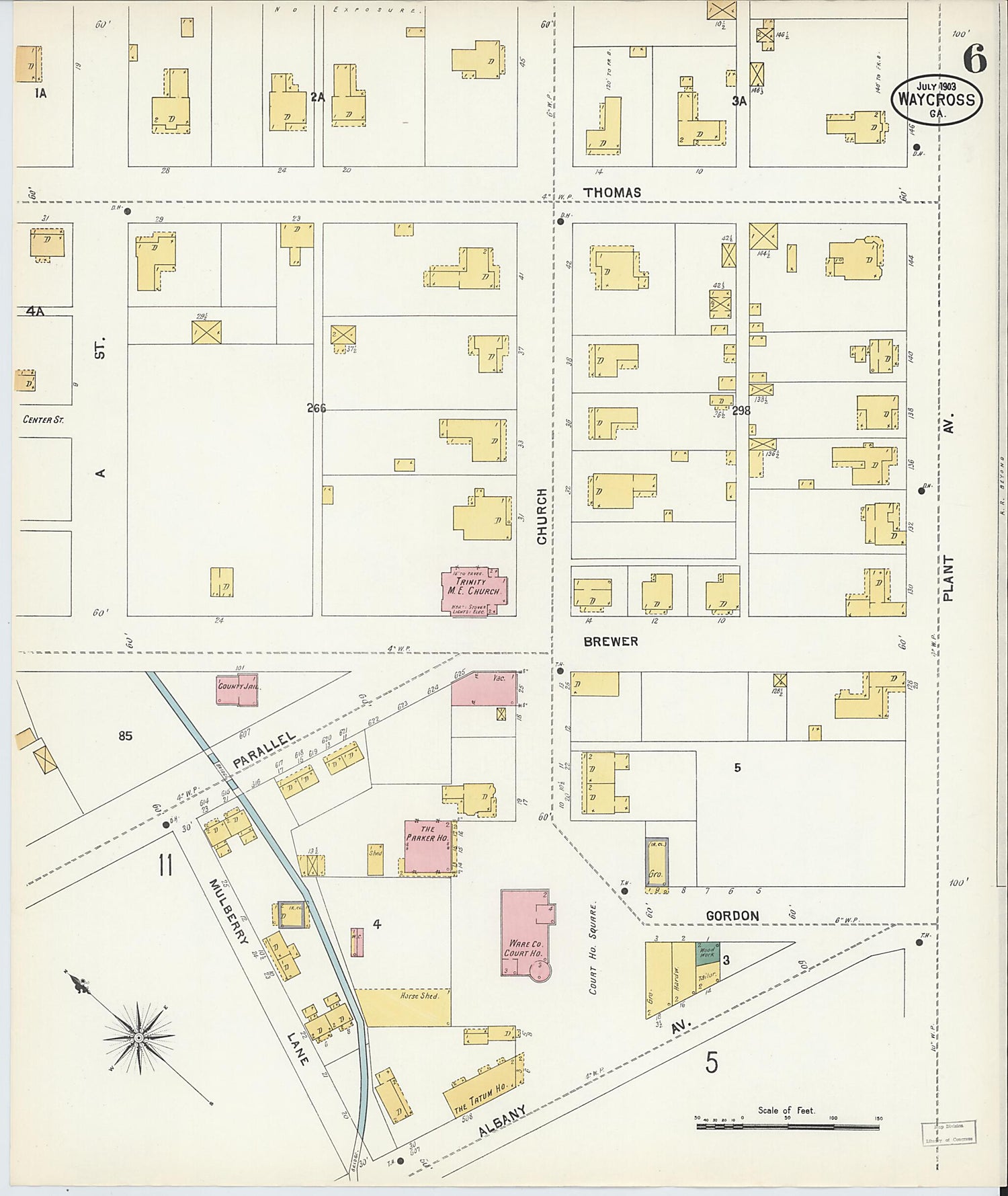 This old map of Waycross, Ware County, Georgia was created by Sanborn Map Company in 1903