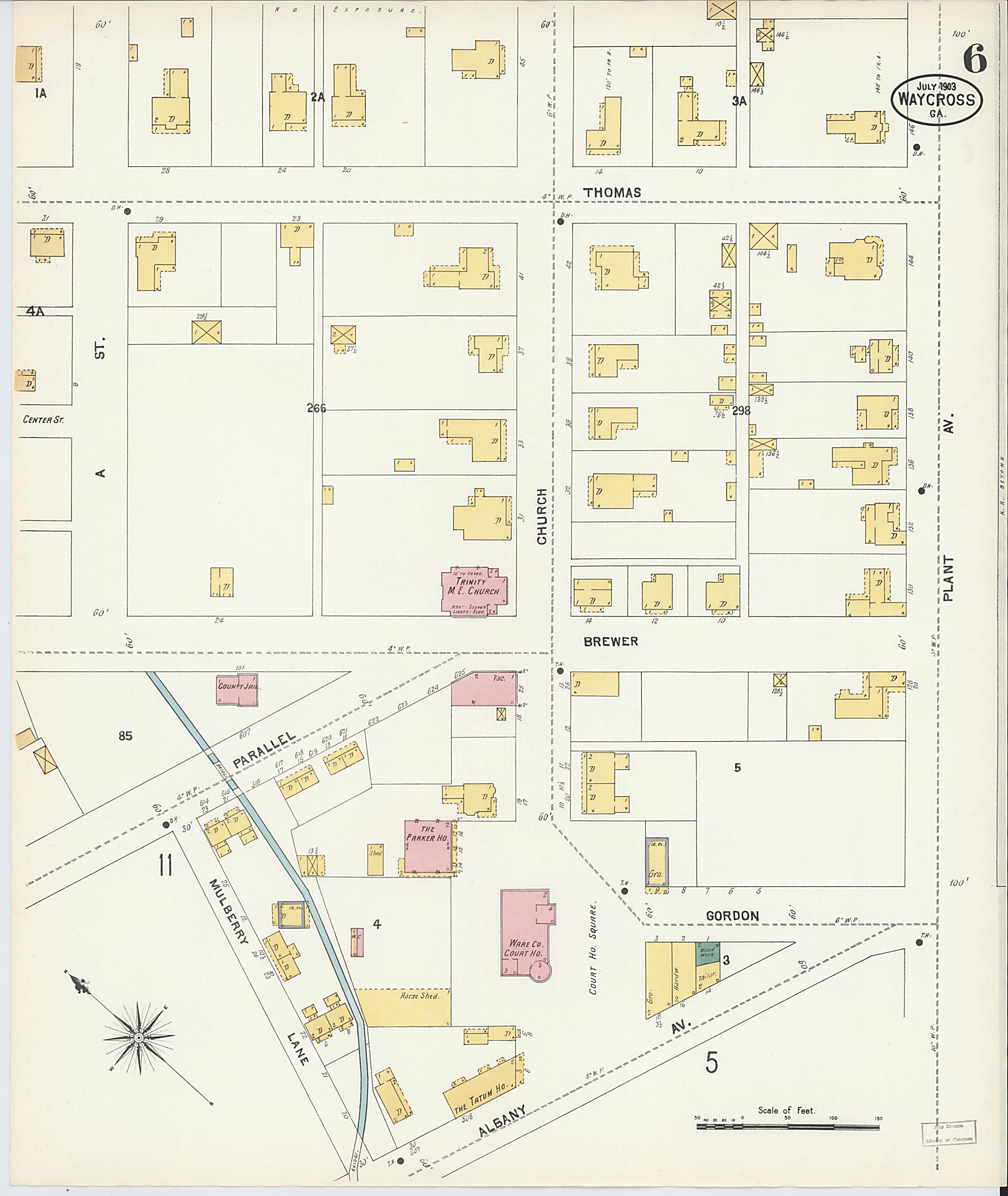 This old map of Waycross, Ware County, Georgia was created by Sanborn Map Company in 1903