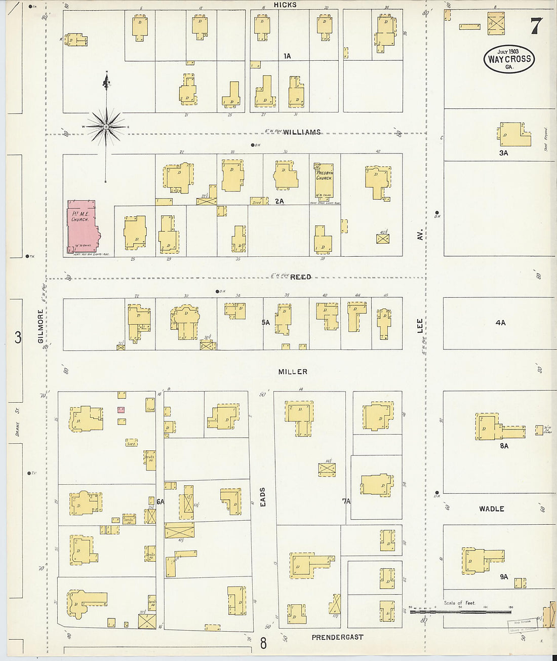 This old map of Waycross, Ware County, Georgia was created by Sanborn Map Company in 1903