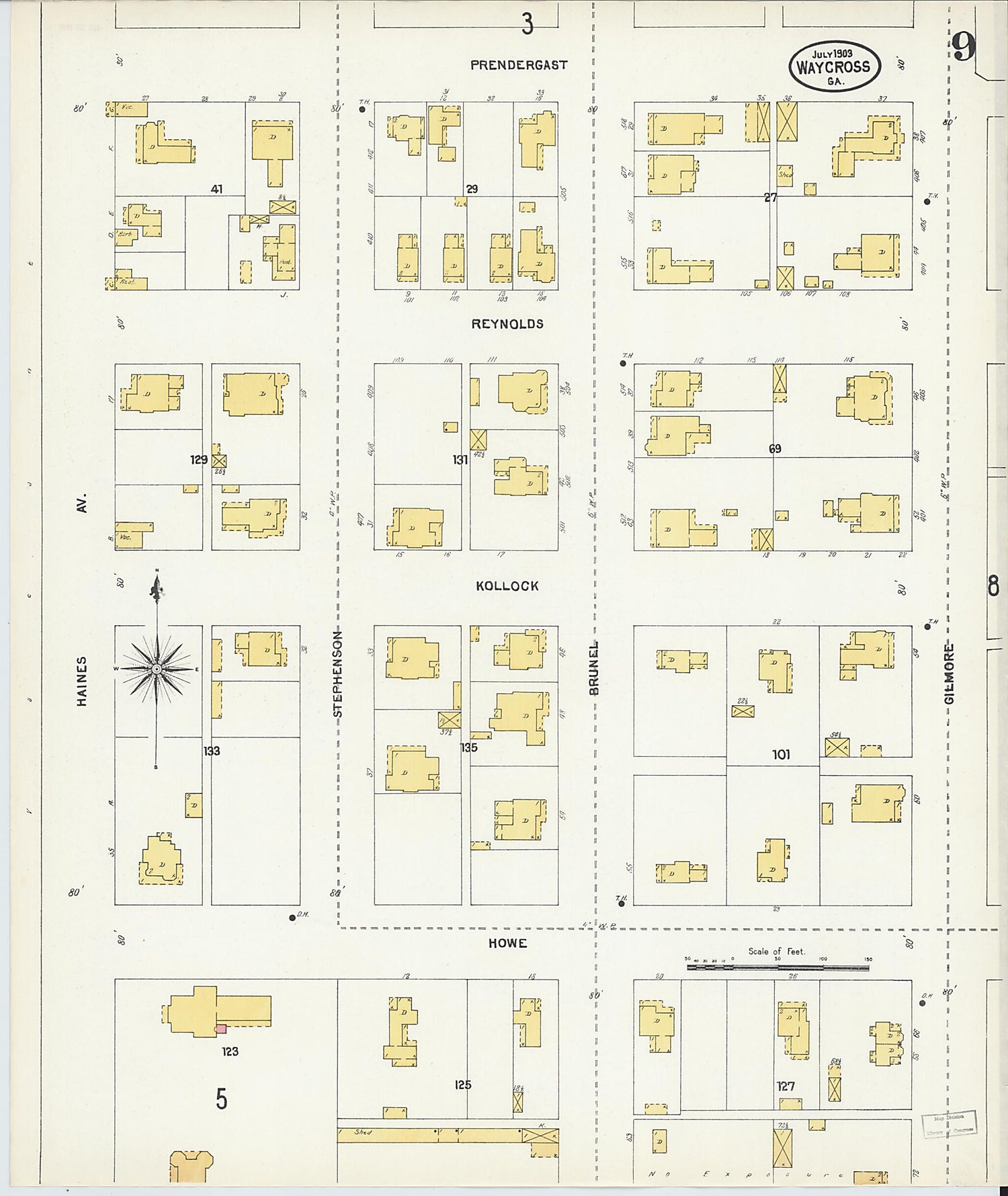 This old map of Waycross, Ware County, Georgia was created by Sanborn Map Company in 1903