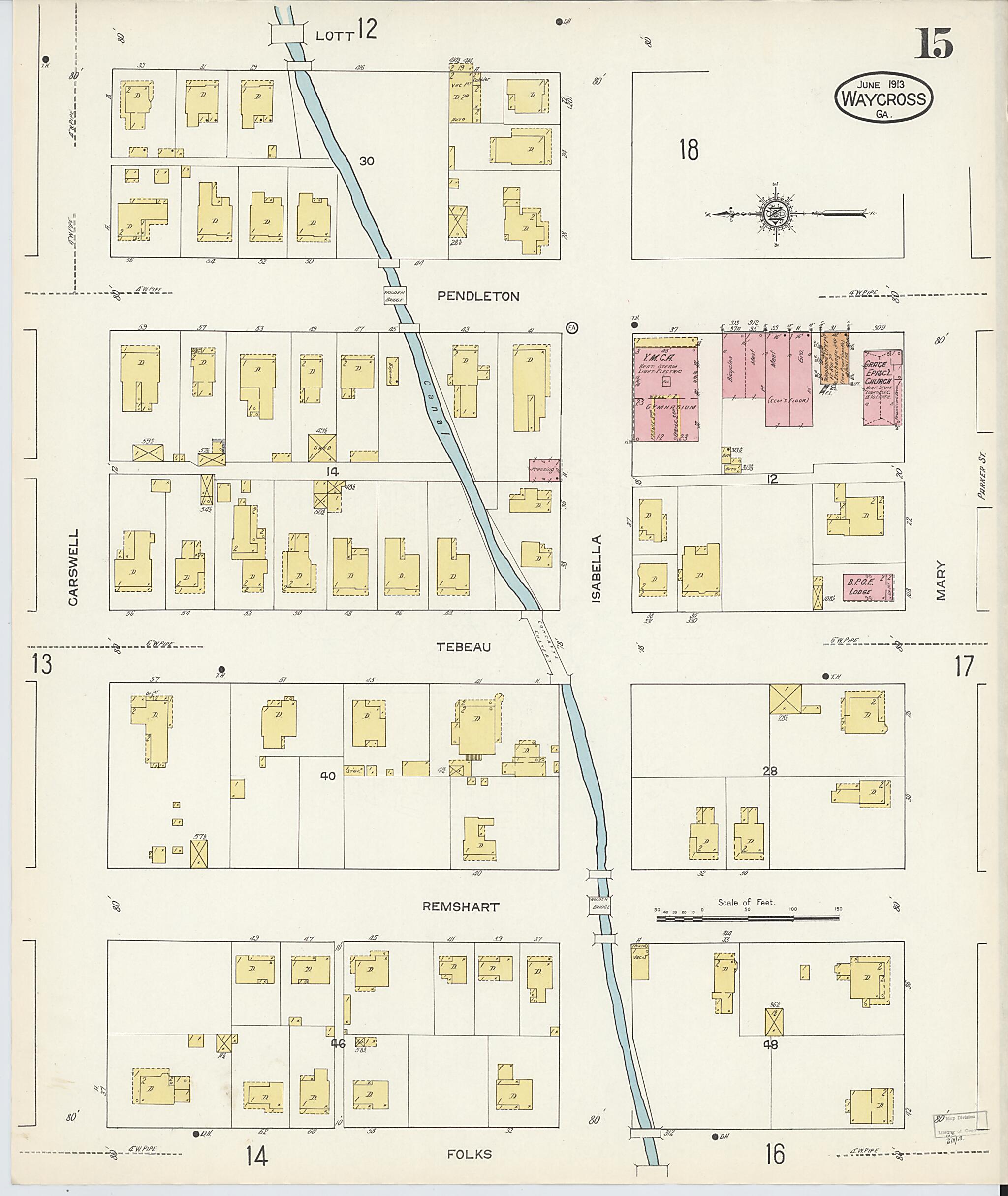 This old map of Waycross, Ware County, Georgia was created by Sanborn Map Company in 1913