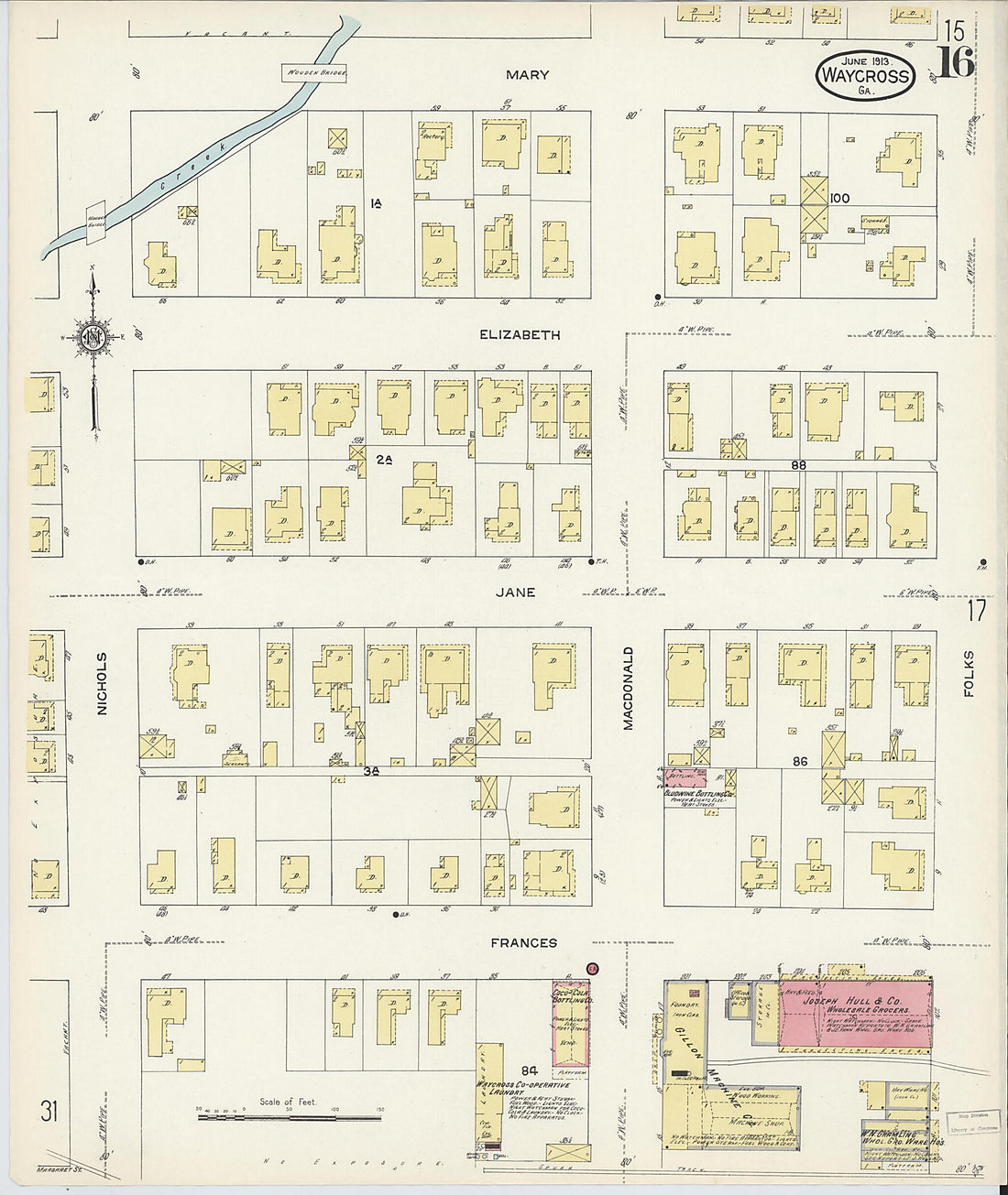 This old map of Waycross, Ware County, Georgia was created by Sanborn Map Company in 1913