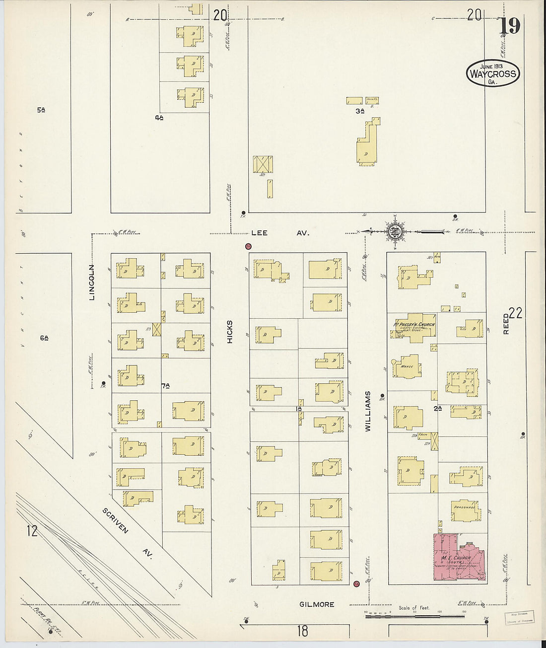 This old map of Waycross, Ware County, Georgia was created by Sanborn Map Company in 1913