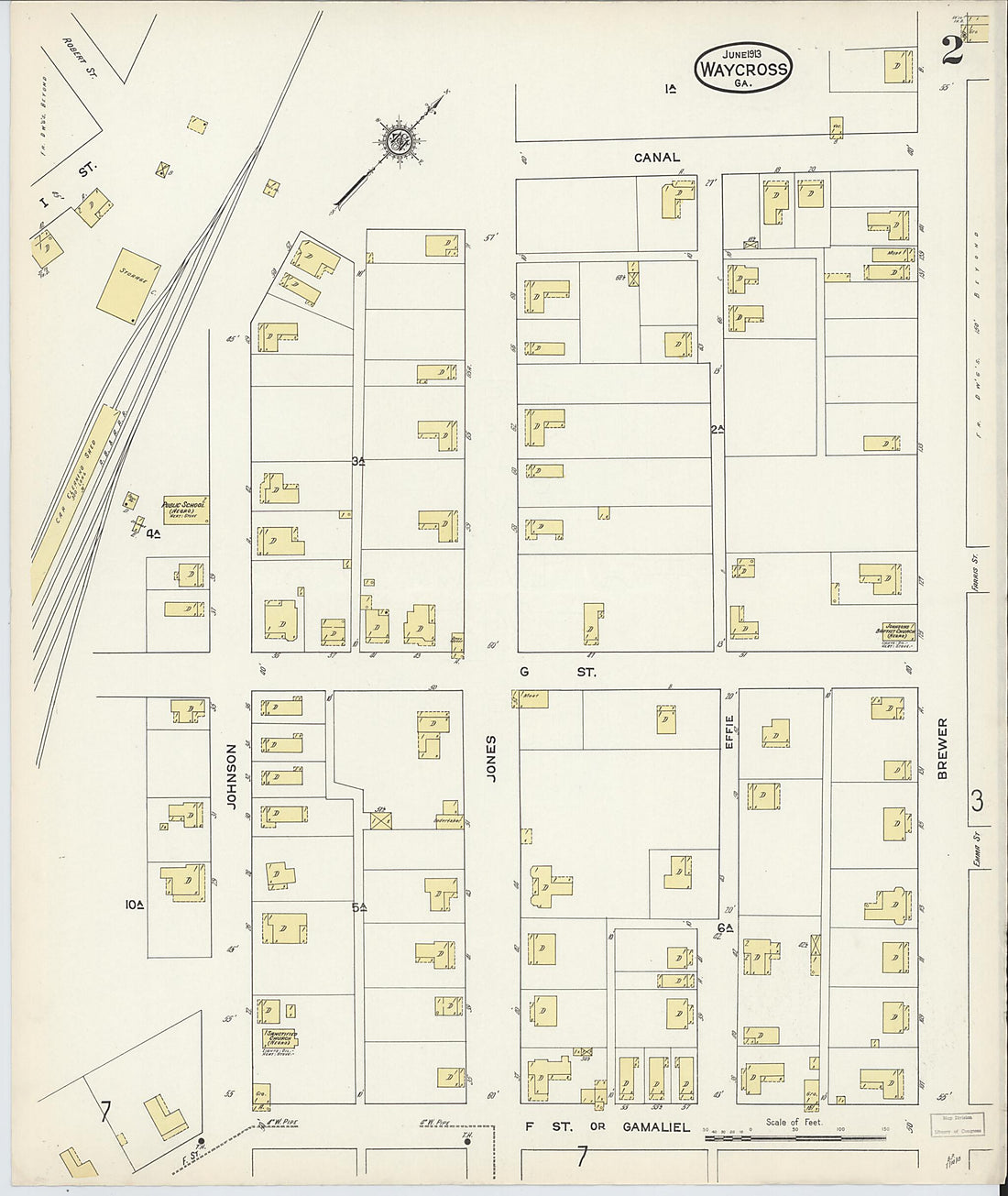 This old map of Waycross, Ware County, Georgia was created by Sanborn Map Company in 1913