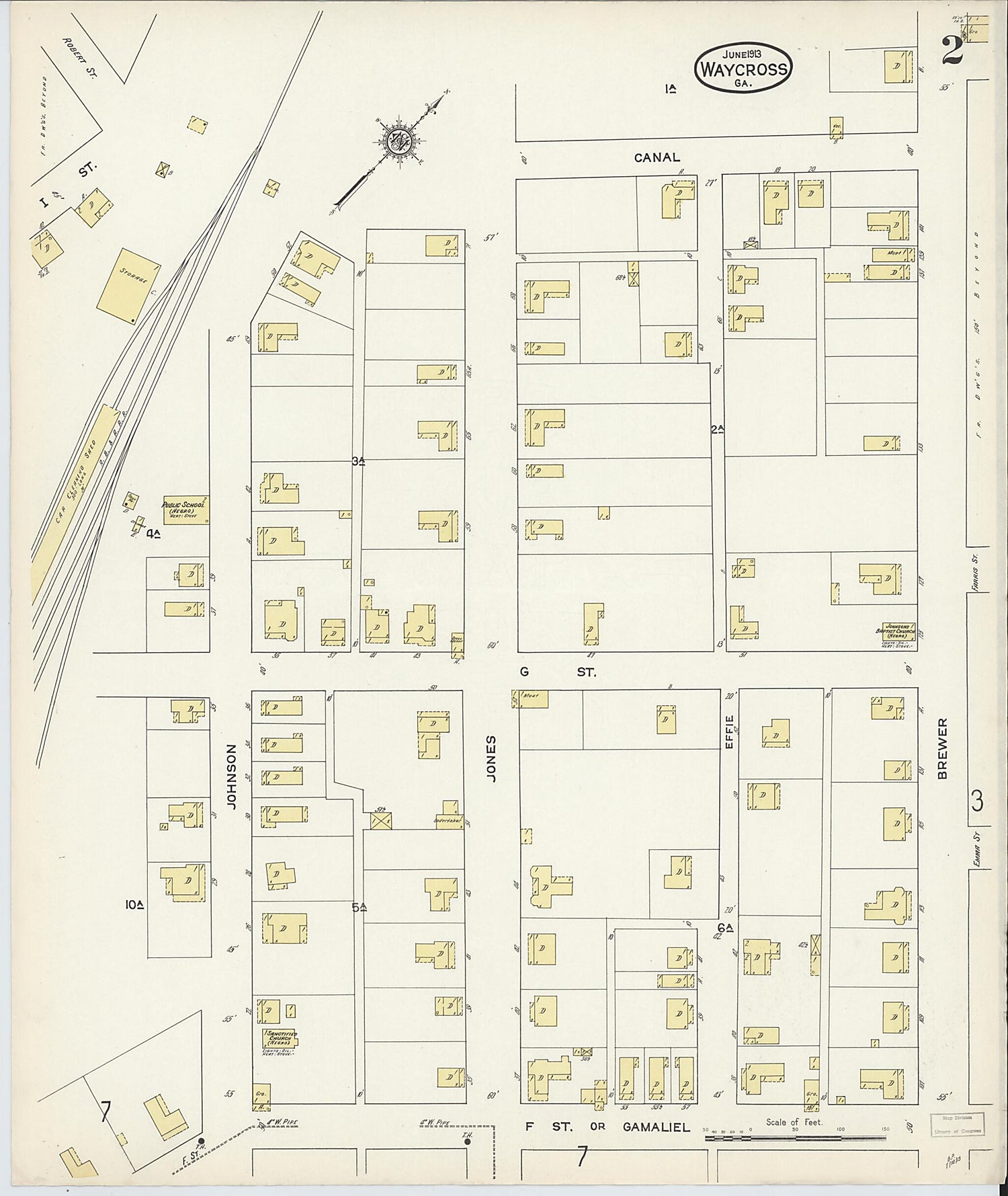 This old map of Waycross, Ware County, Georgia was created by Sanborn Map Company in 1913