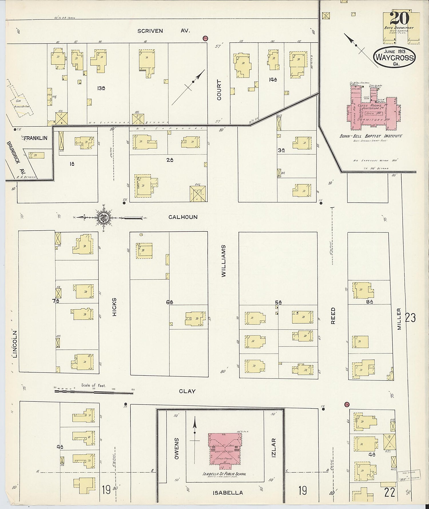 This old map of Waycross, Ware County, Georgia was created by Sanborn Map Company in 1913