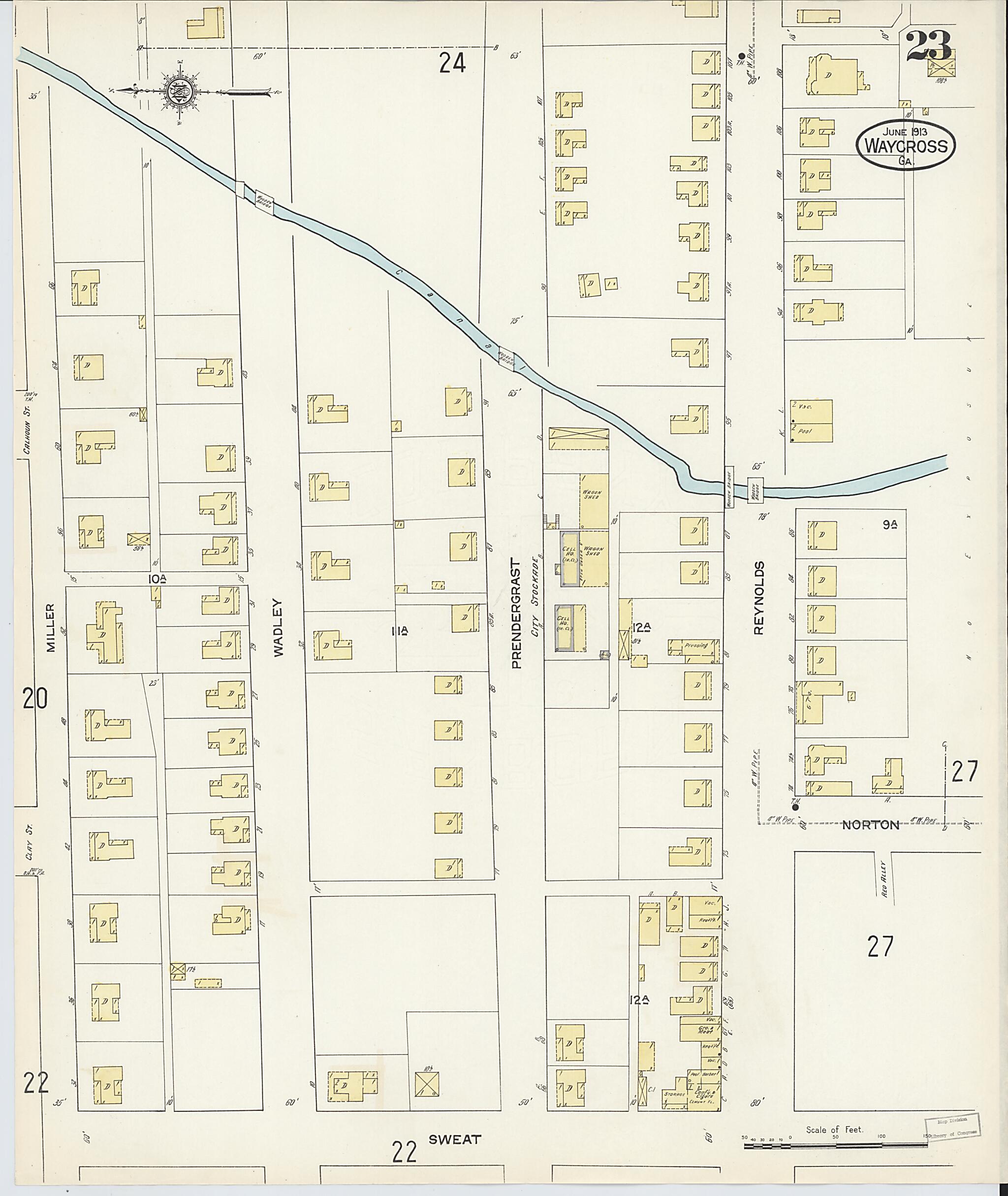 This old map of Waycross, Ware County, Georgia was created by Sanborn Map Company in 1913