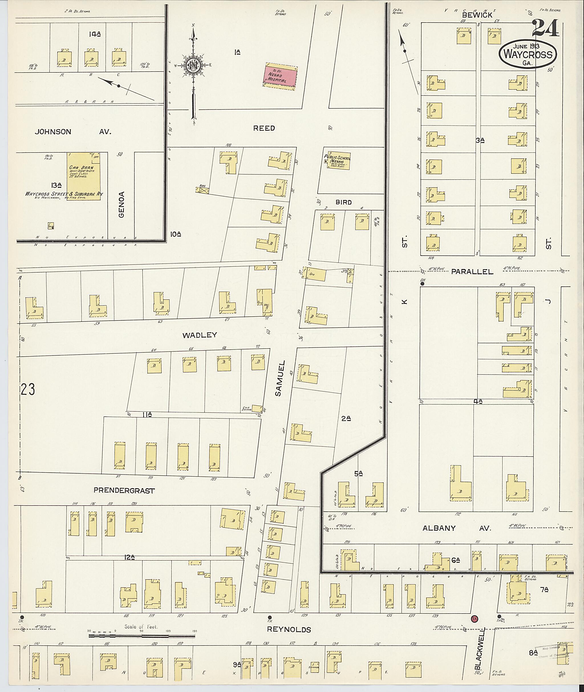 This old map of Waycross, Ware County, Georgia was created by Sanborn Map Company in 1913