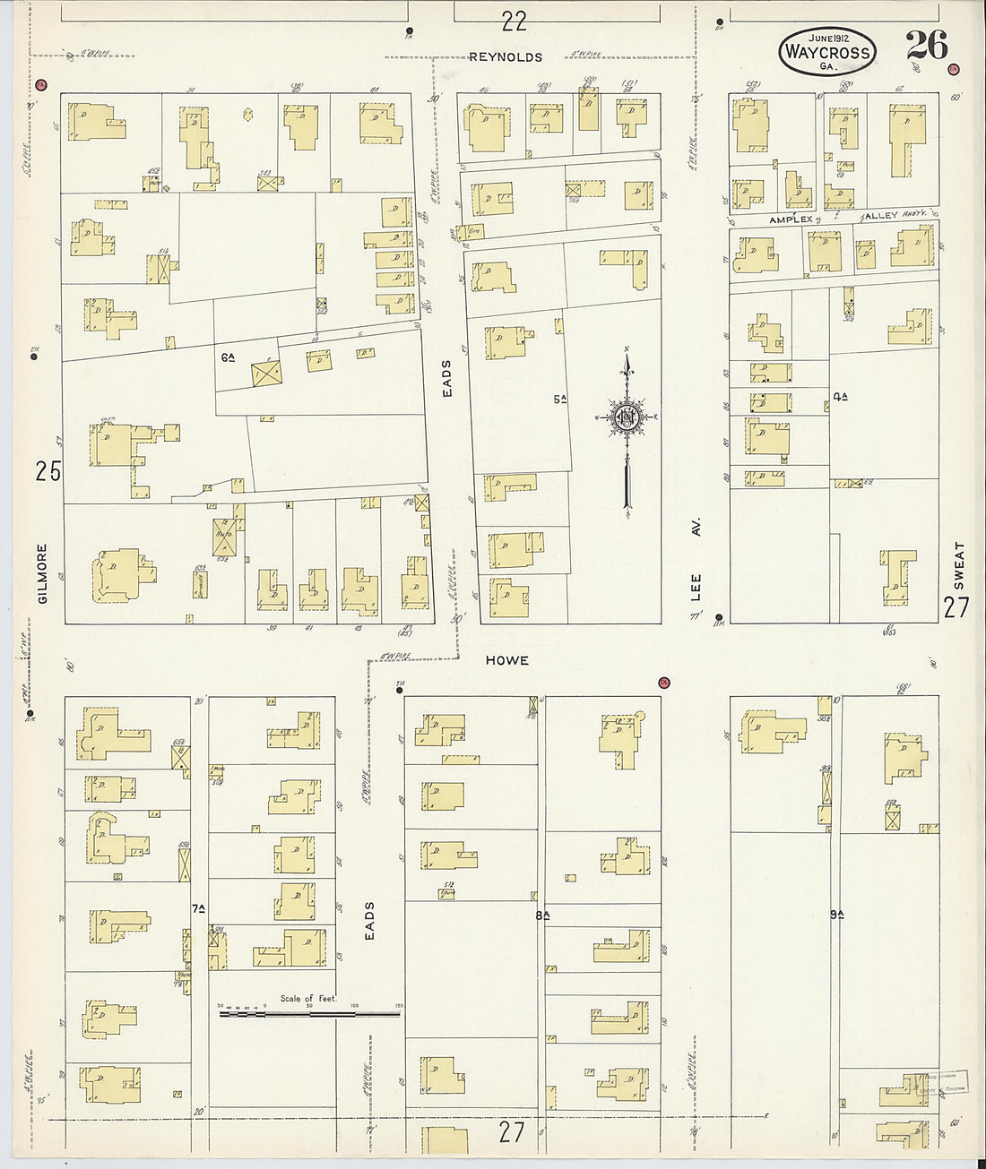 This old map of Waycross, Ware County, Georgia was created by Sanborn Map Company in 1913