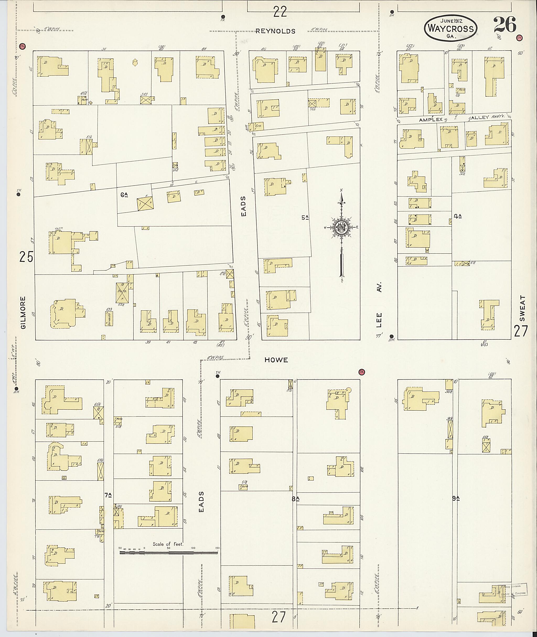 This old map of Waycross, Ware County, Georgia was created by Sanborn Map Company in 1913