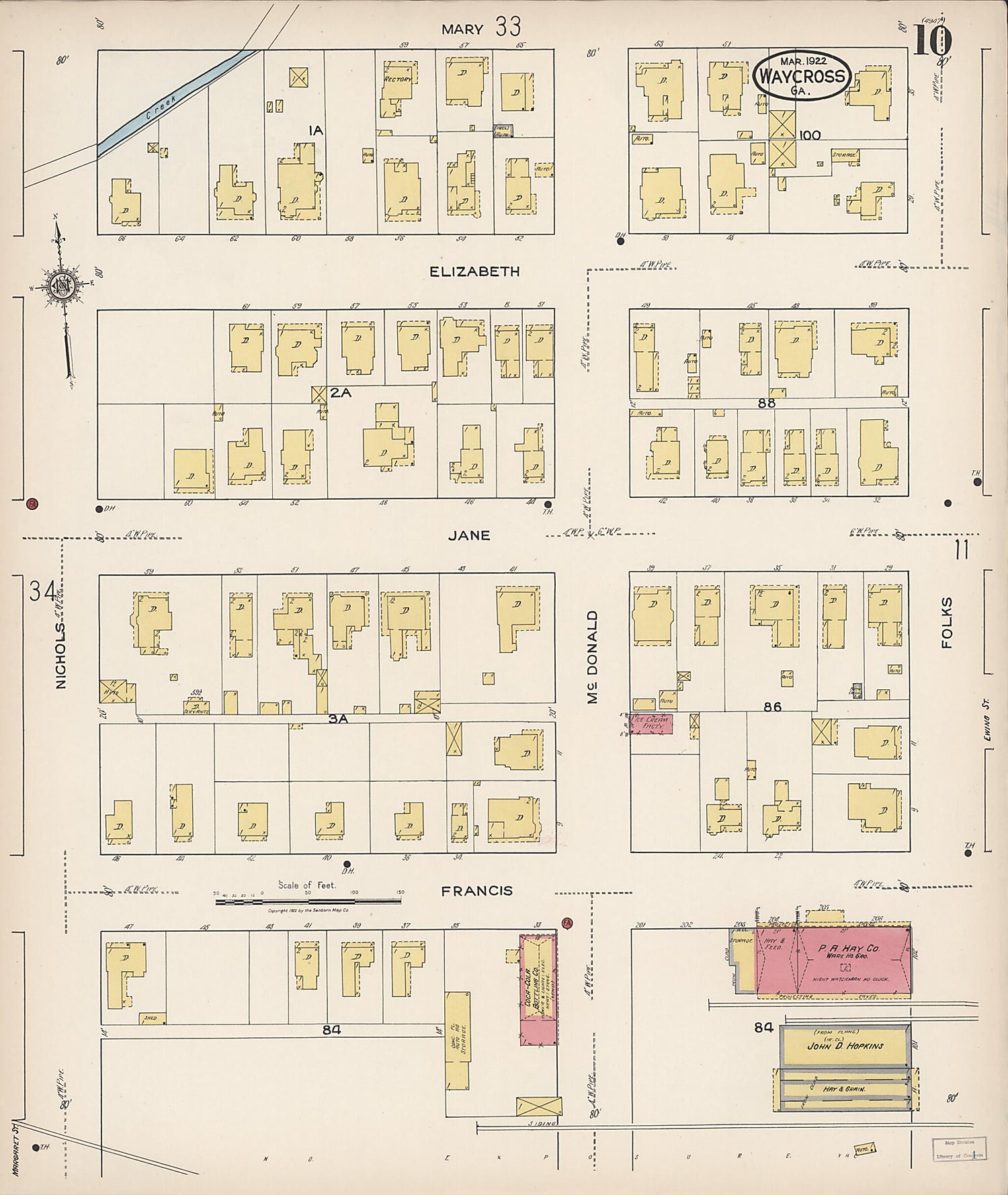 This old map of Waycross, Ware County, Georgia was created by Sanborn Map Company in 1922