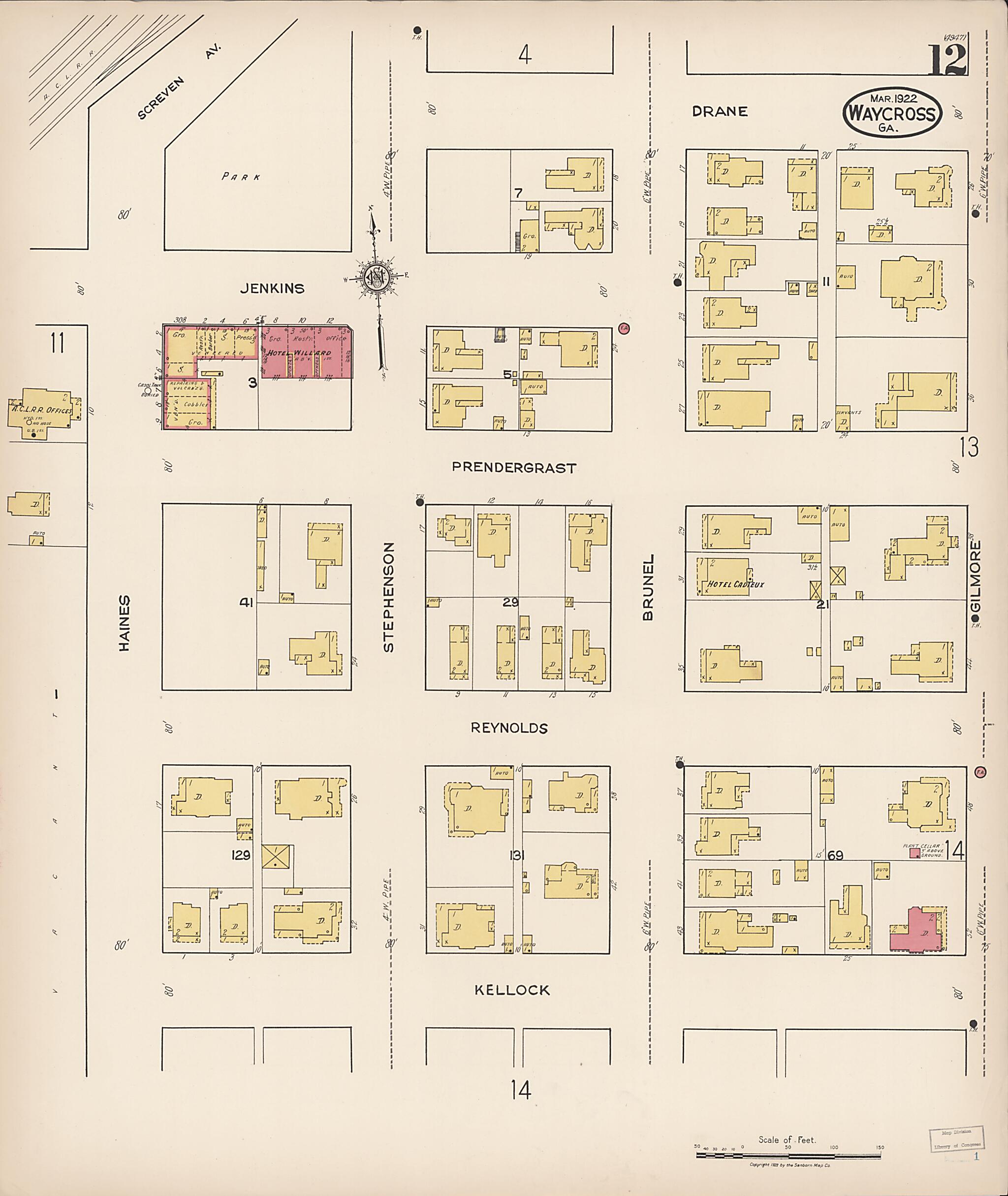 This old map of Waycross, Ware County, Georgia was created by Sanborn Map Company in 1922