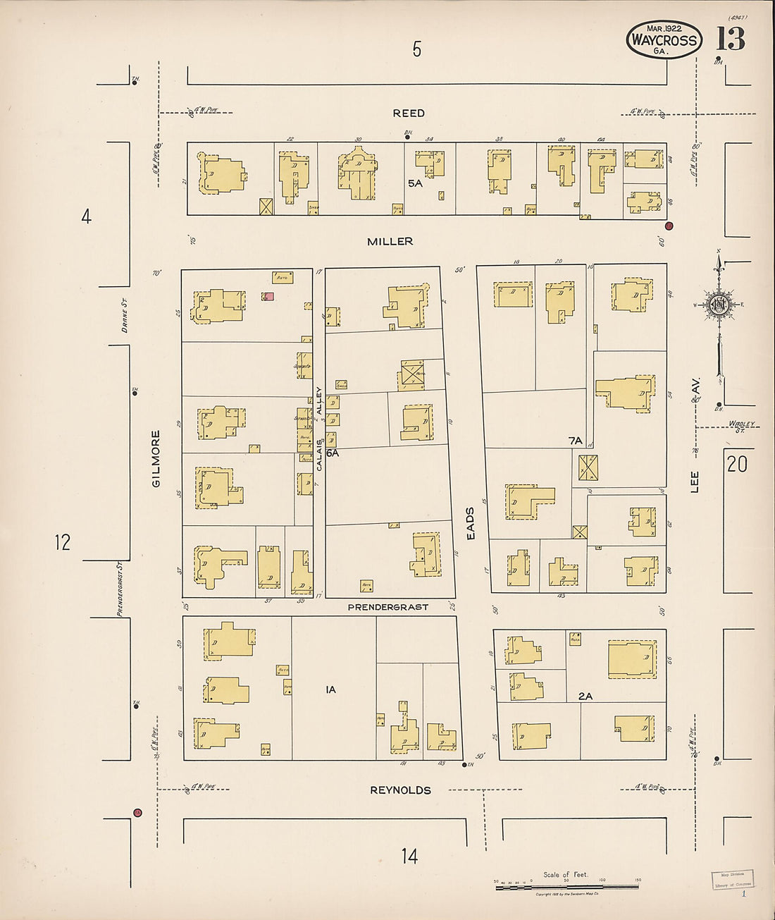 This old map of Waycross, Ware County, Georgia was created by Sanborn Map Company in 1922