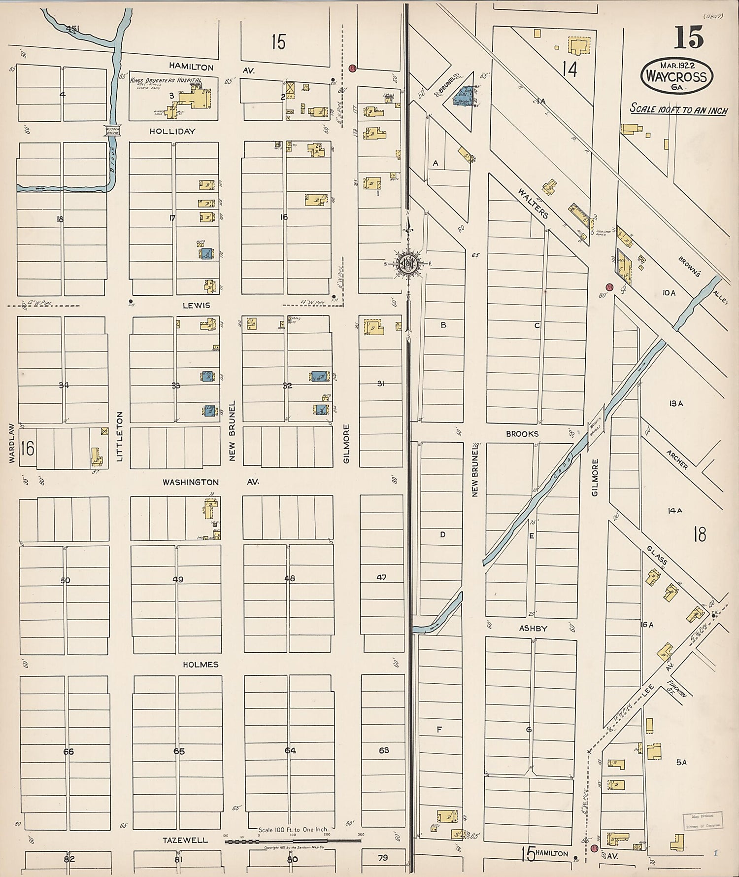 This old map of Waycross, Ware County, Georgia was created by Sanborn Map Company in 1922