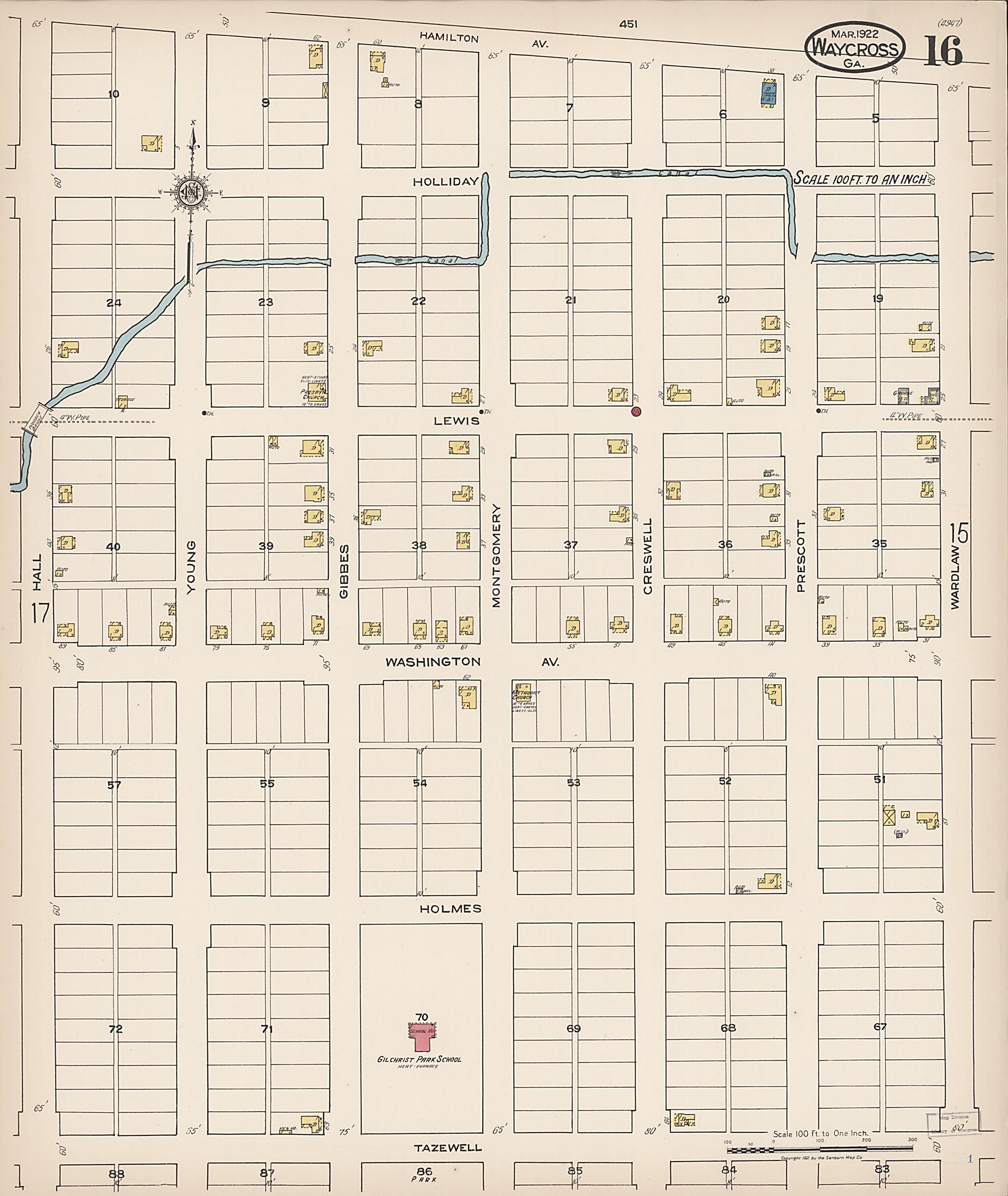 This old map of Waycross, Ware County, Georgia was created by Sanborn Map Company in 1922