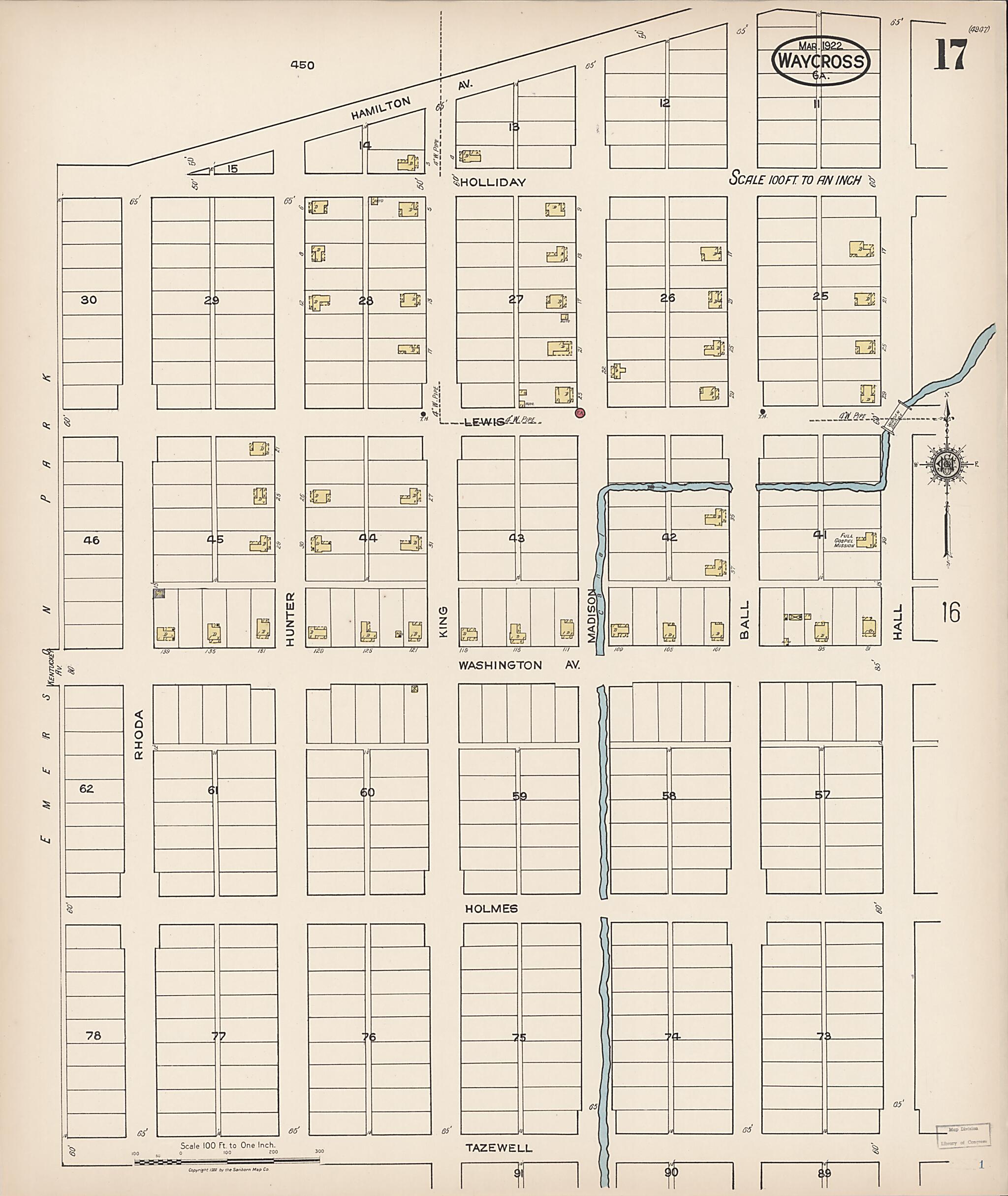 This old map of Waycross, Ware County, Georgia was created by Sanborn Map Company in 1922