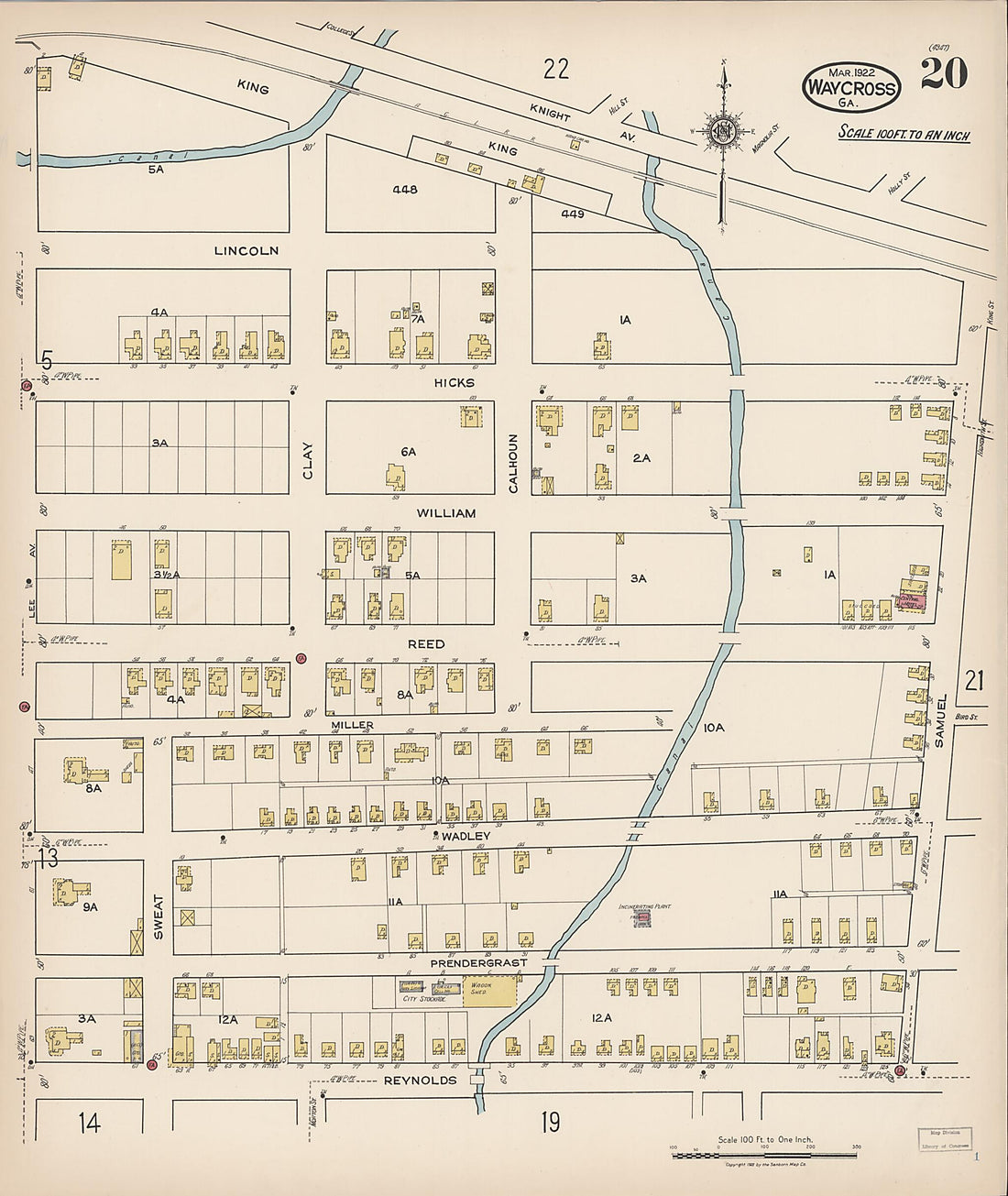 This old map of Waycross, Ware County, Georgia was created by Sanborn Map Company in 1922