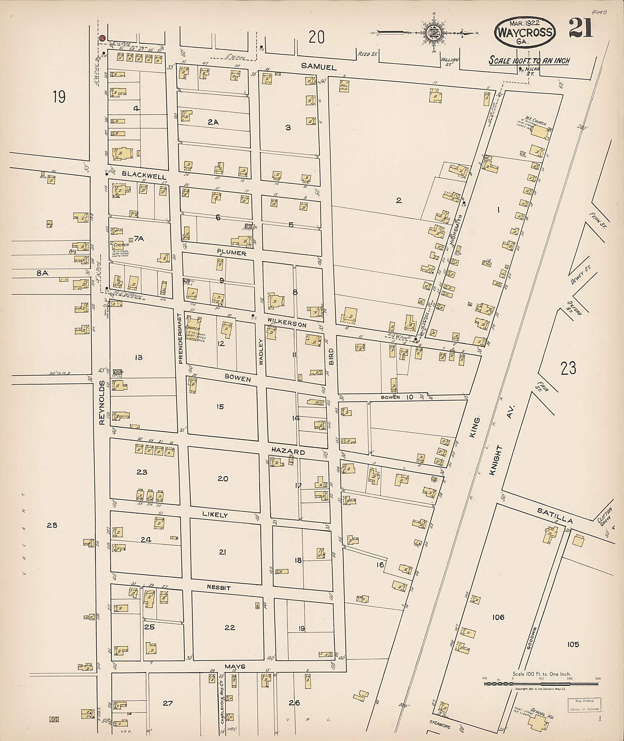 This old map of Waycross, Ware County, Georgia was created by Sanborn Map Company in 1922