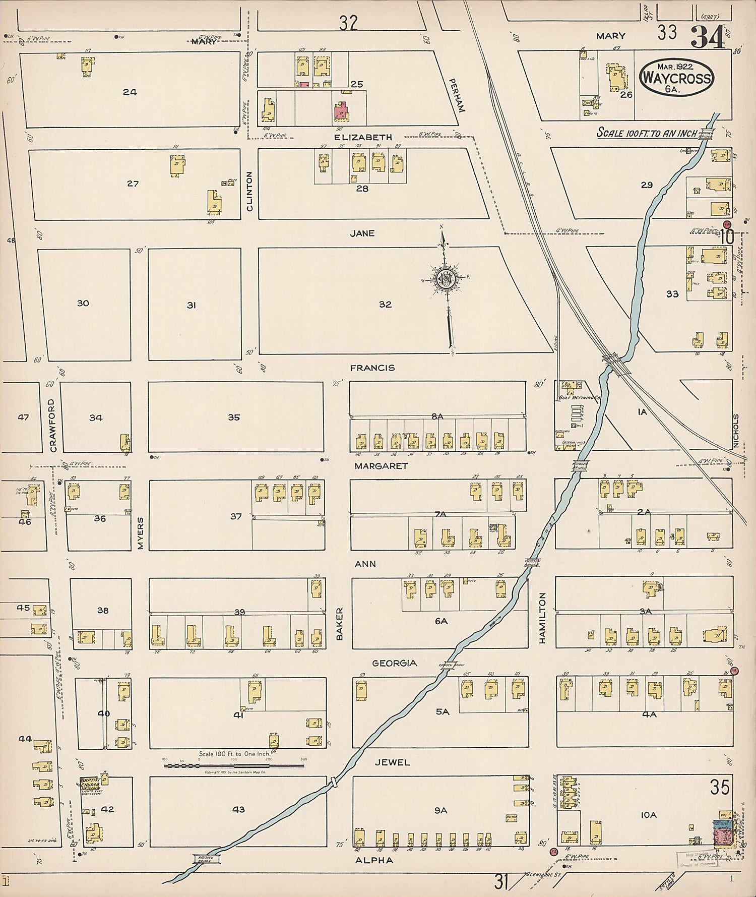 This old map of Waycross, Ware County, Georgia was created by Sanborn Map Company in 1922